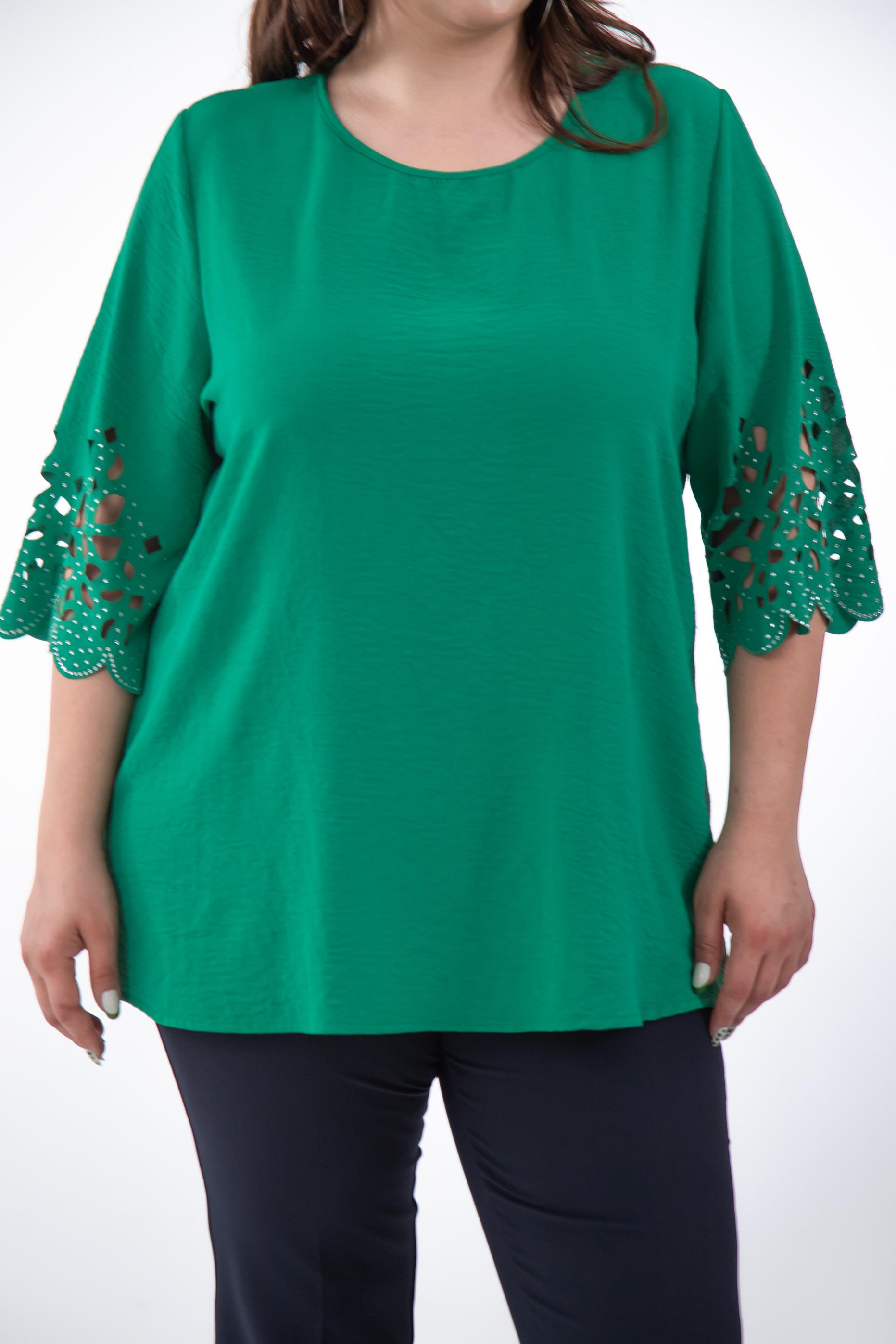 Büyük Beden 111960 Kolu Taş İşlemeli  Bluz  Yeşil