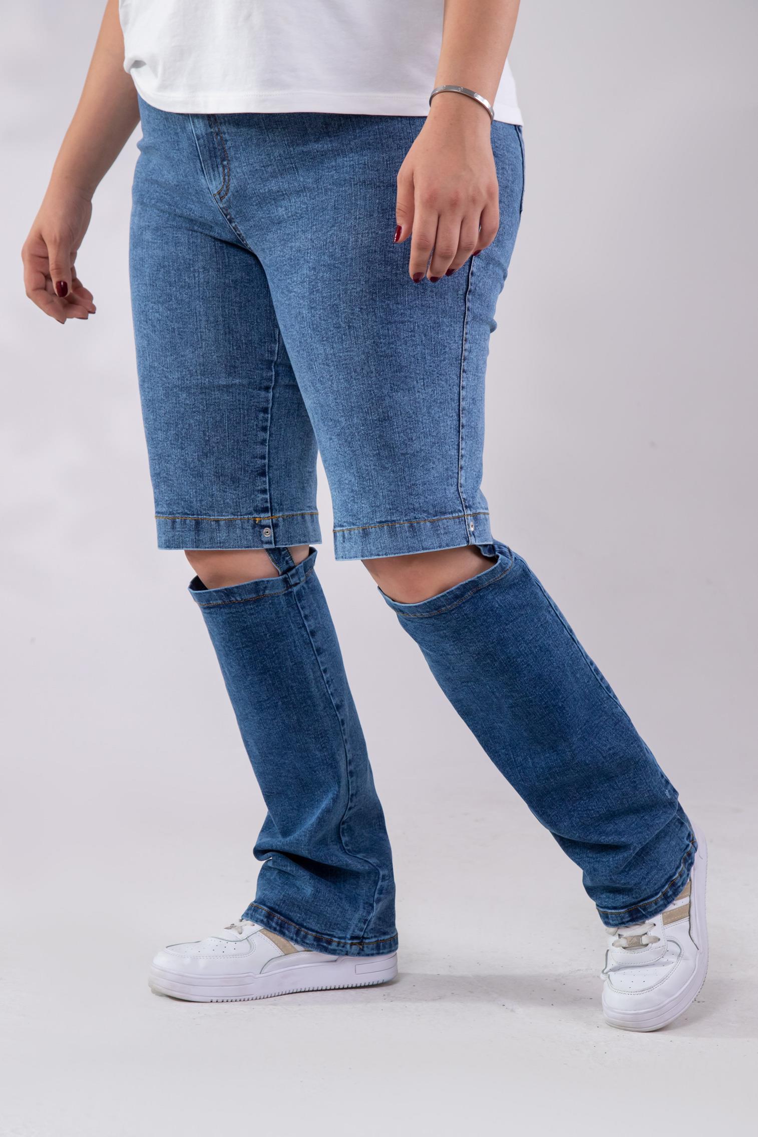 Büyük Beden 112006 Denim Kapri-Pantolon  Mavi
