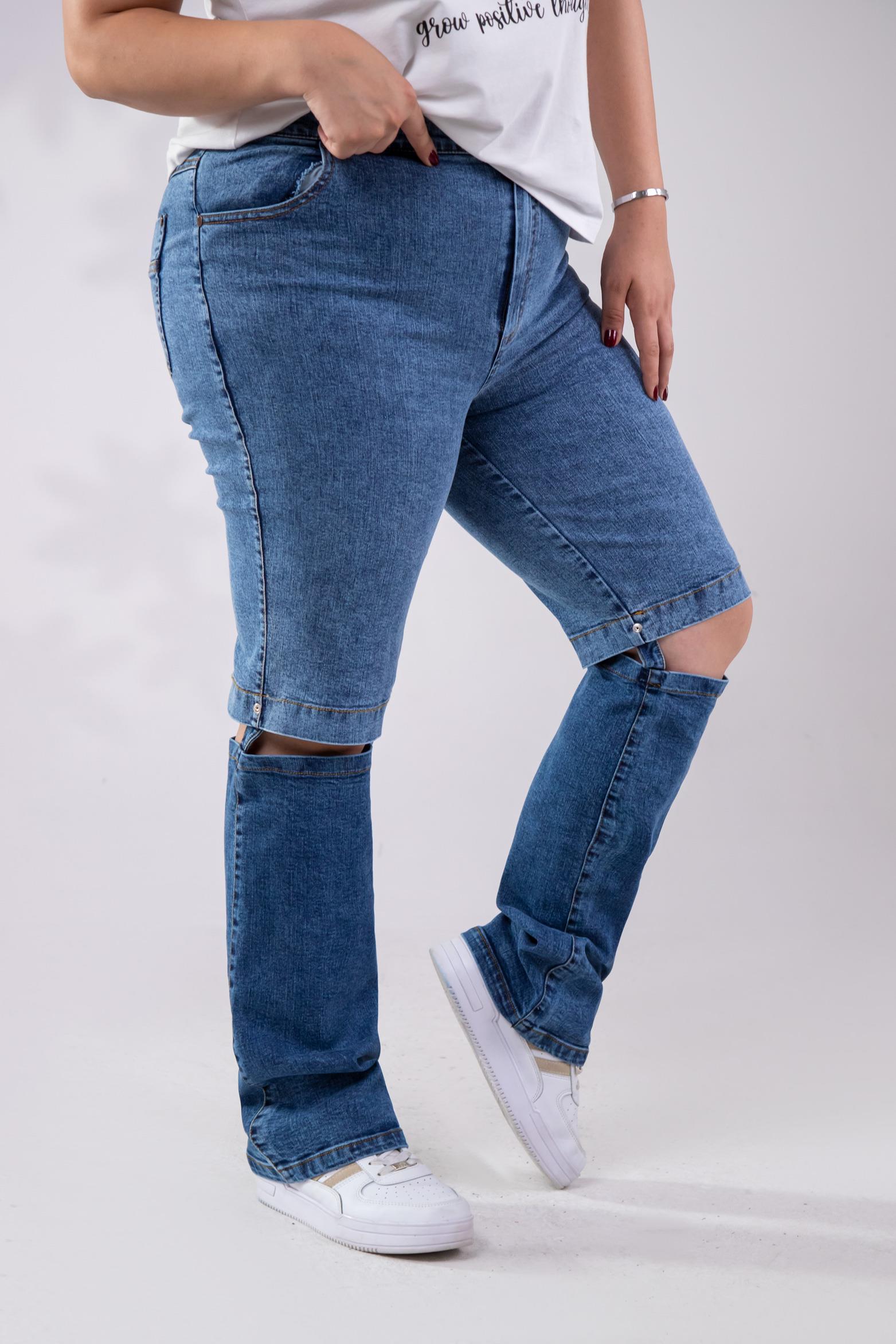 Büyük Beden 112006 Denim Kapri-Pantolon  Mavi