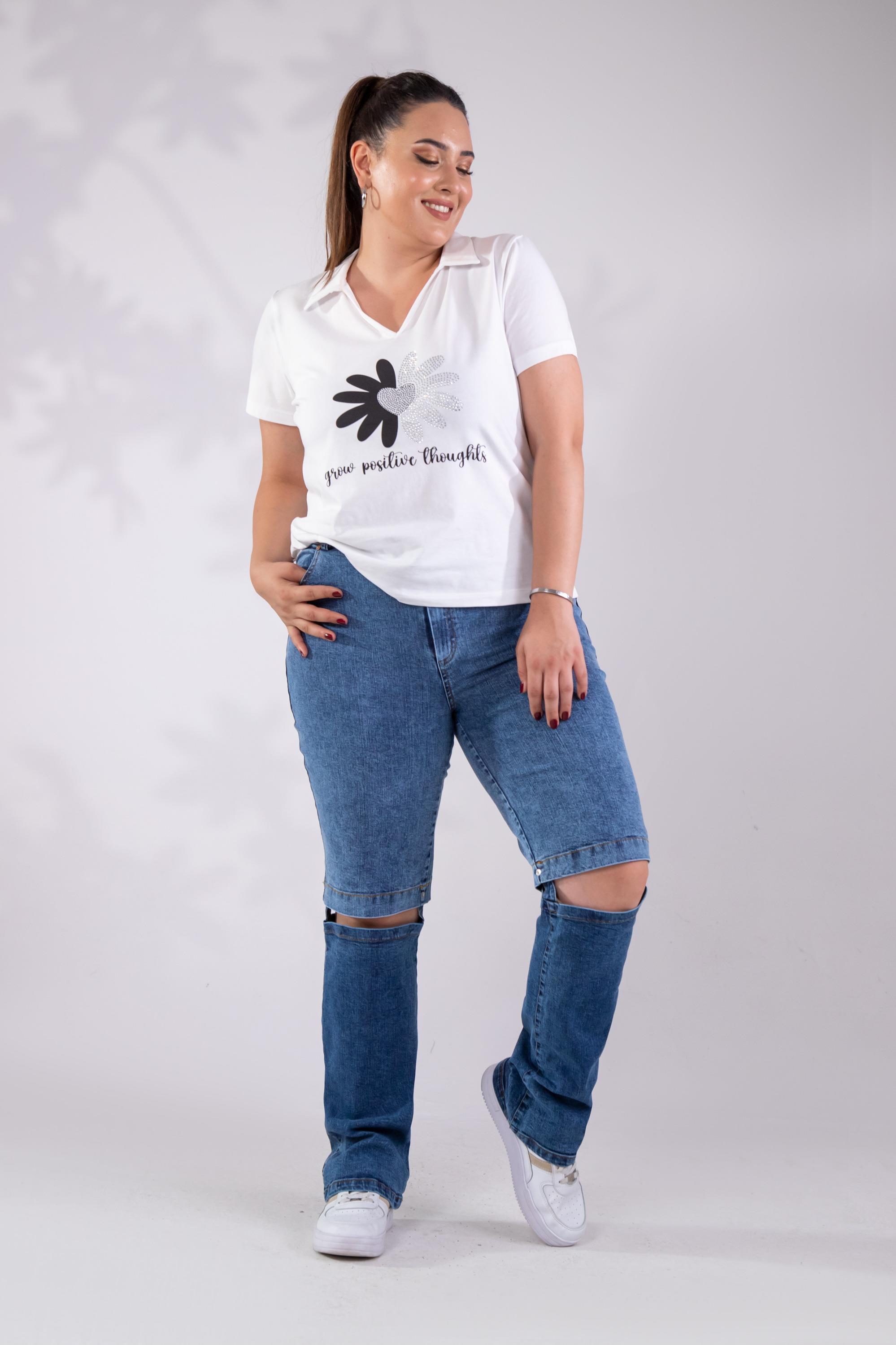 Büyük Beden 112006 Denim Kapri-Pantolon  Mavi