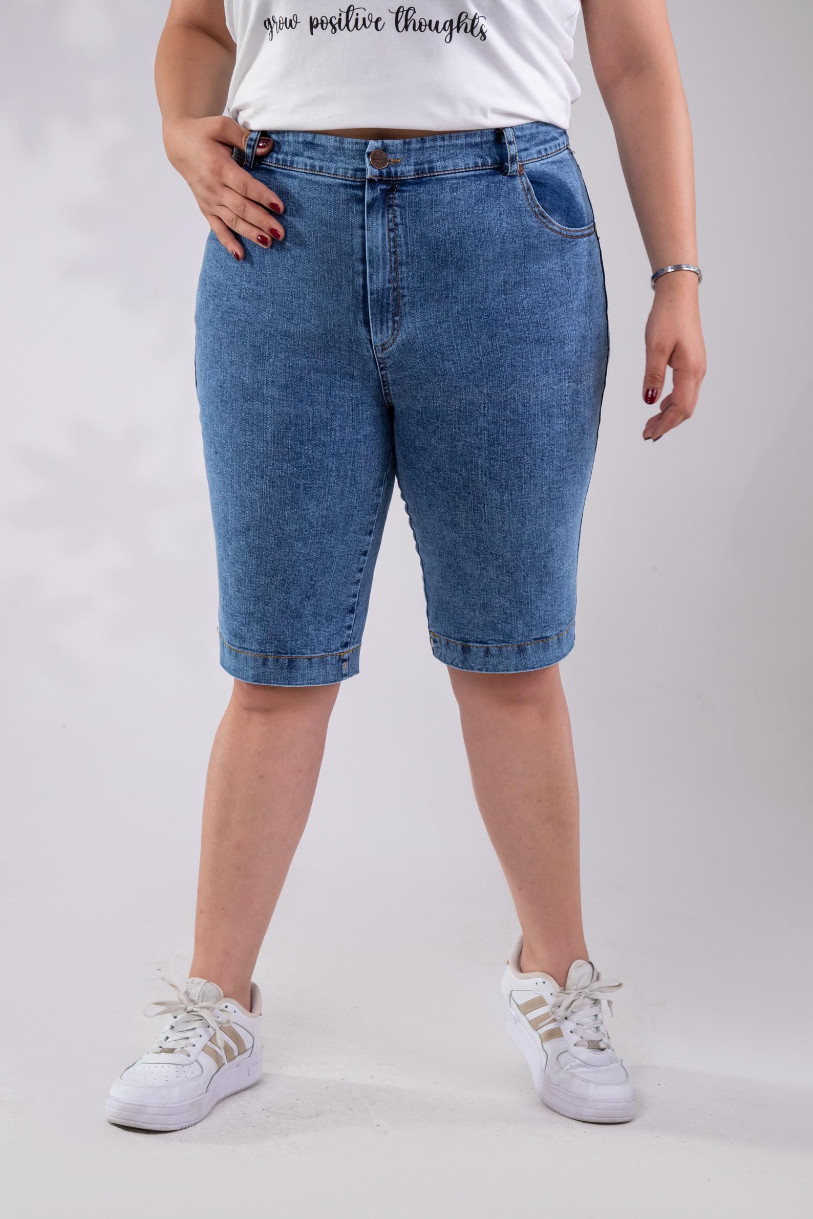 Büyük Beden 112006 Denim Kapri-Pantolon  Mavi