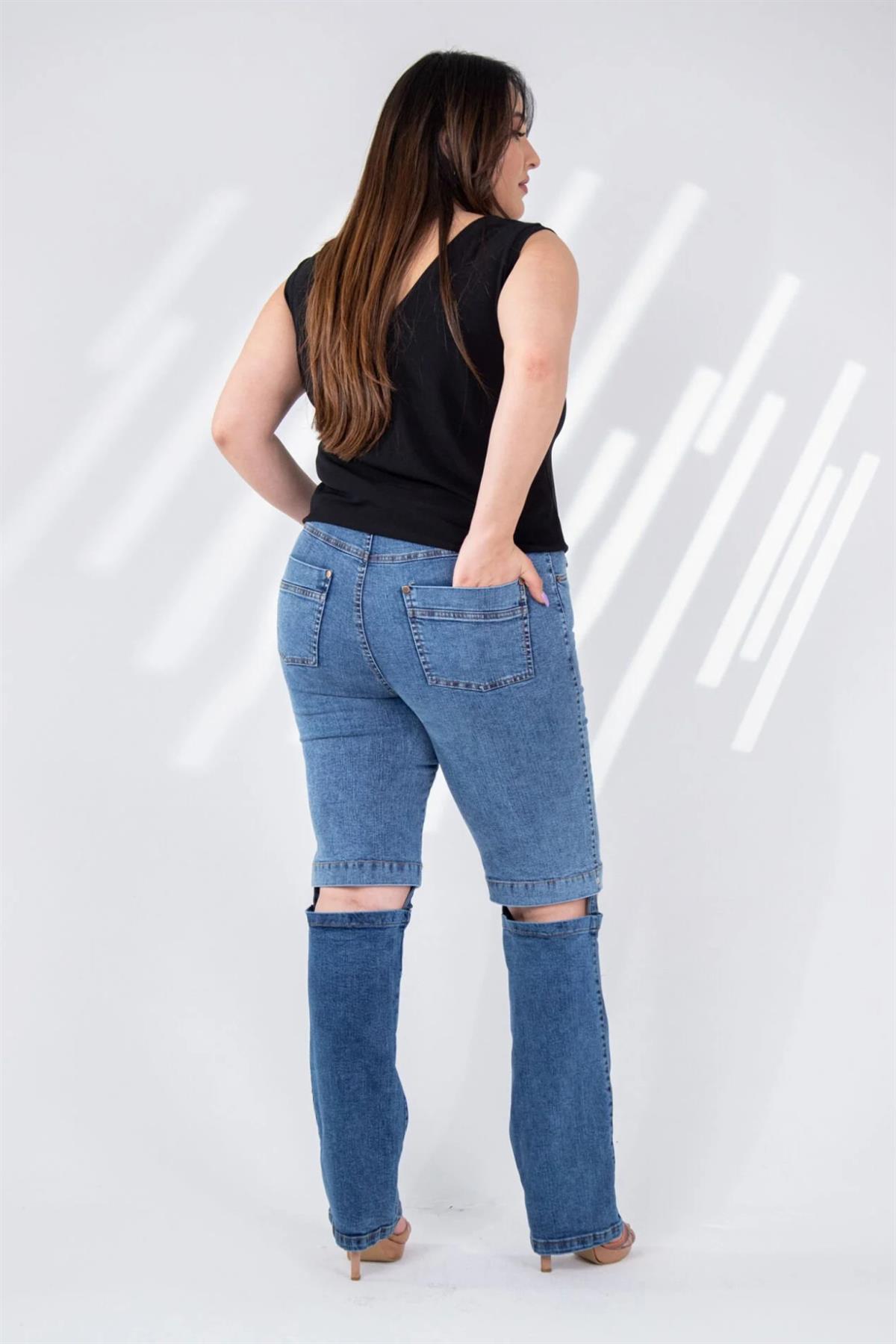 Büyük Beden 112006 Denim Kapri-Pantolon  Mavi