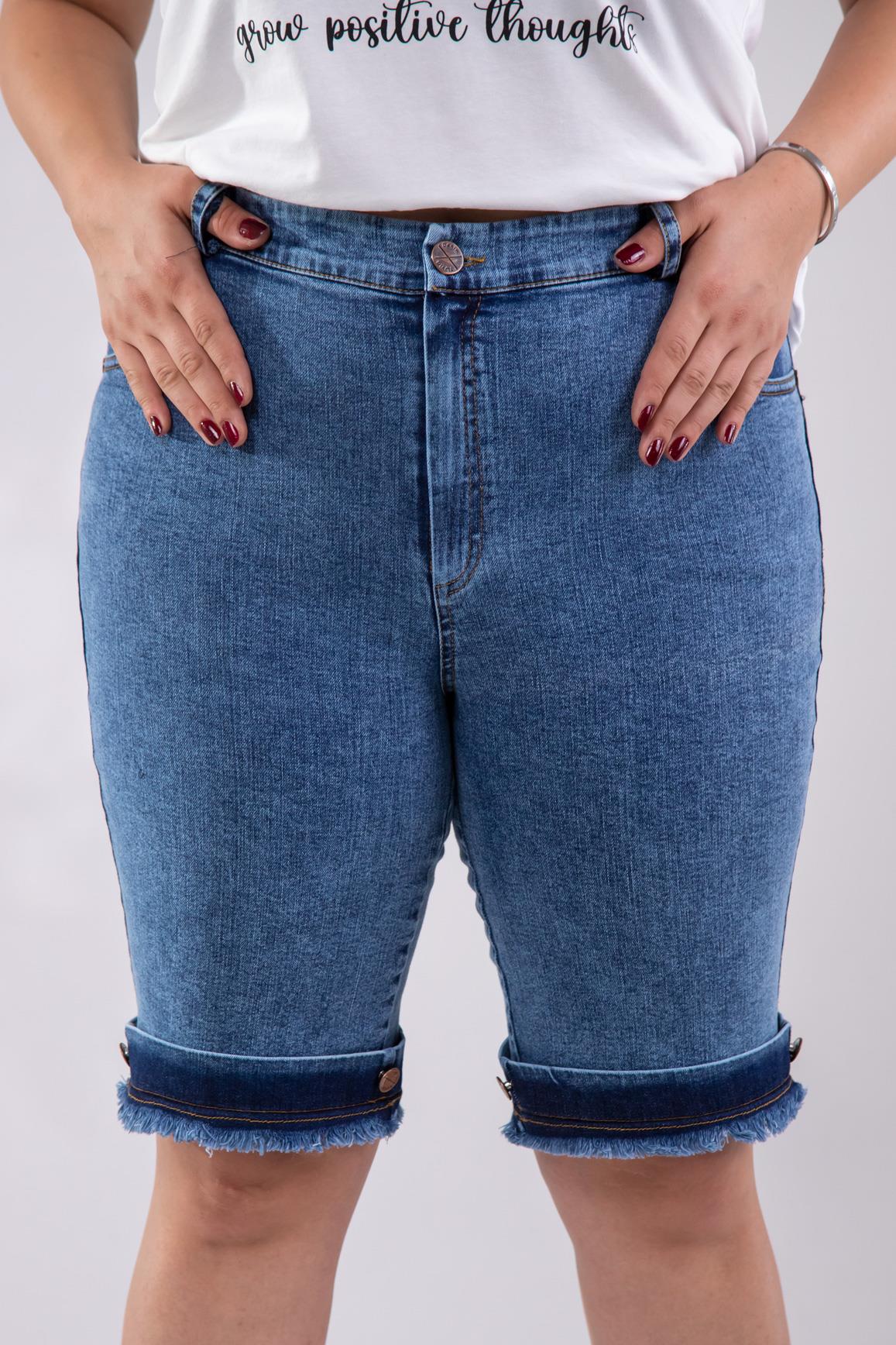 Büyük Beden 112006 Denim Kapri-Pantolon  Mavi