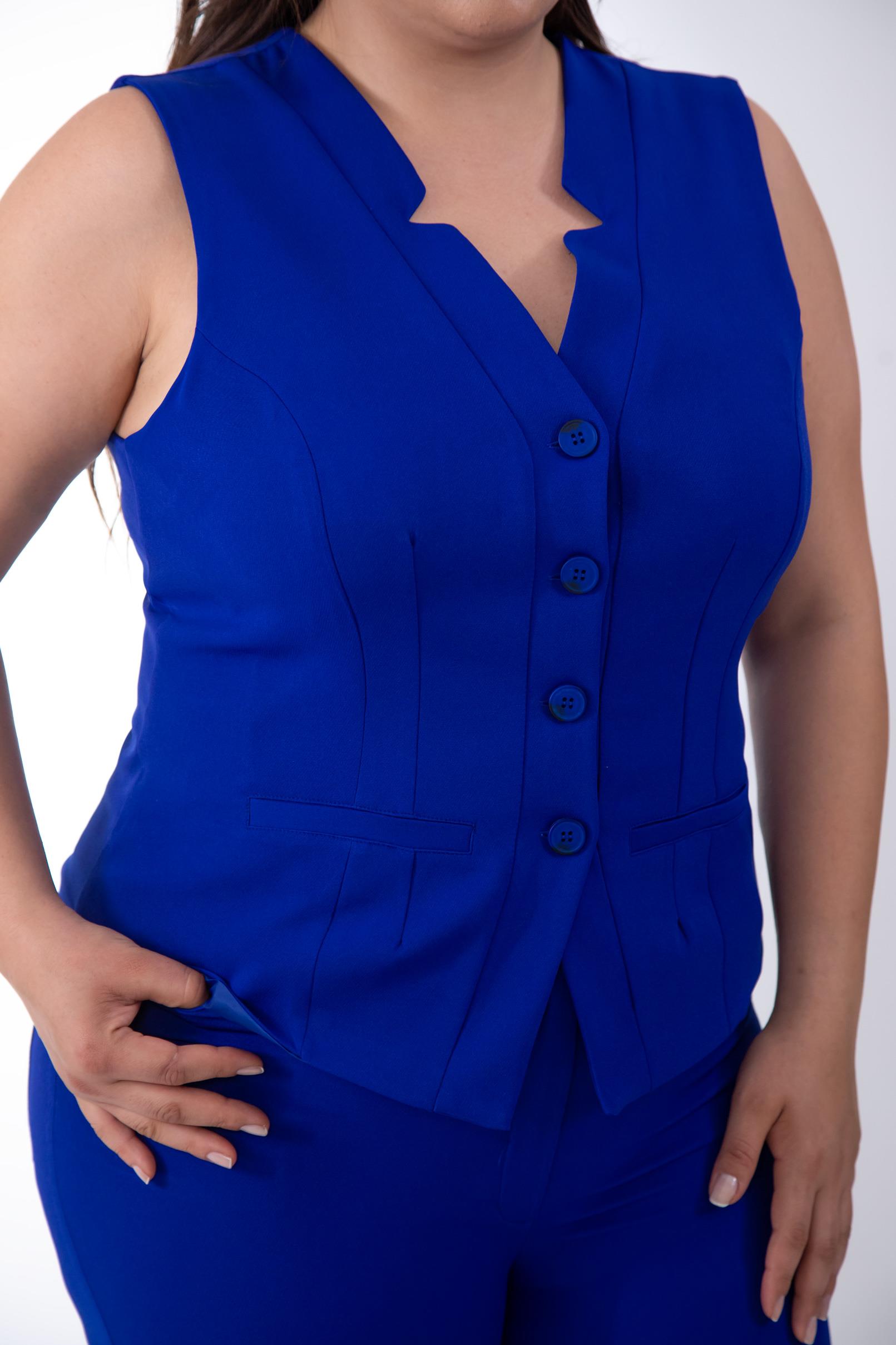 Büyük Beden 112035 Düğme Detaylı Yelekli Takım  Saks