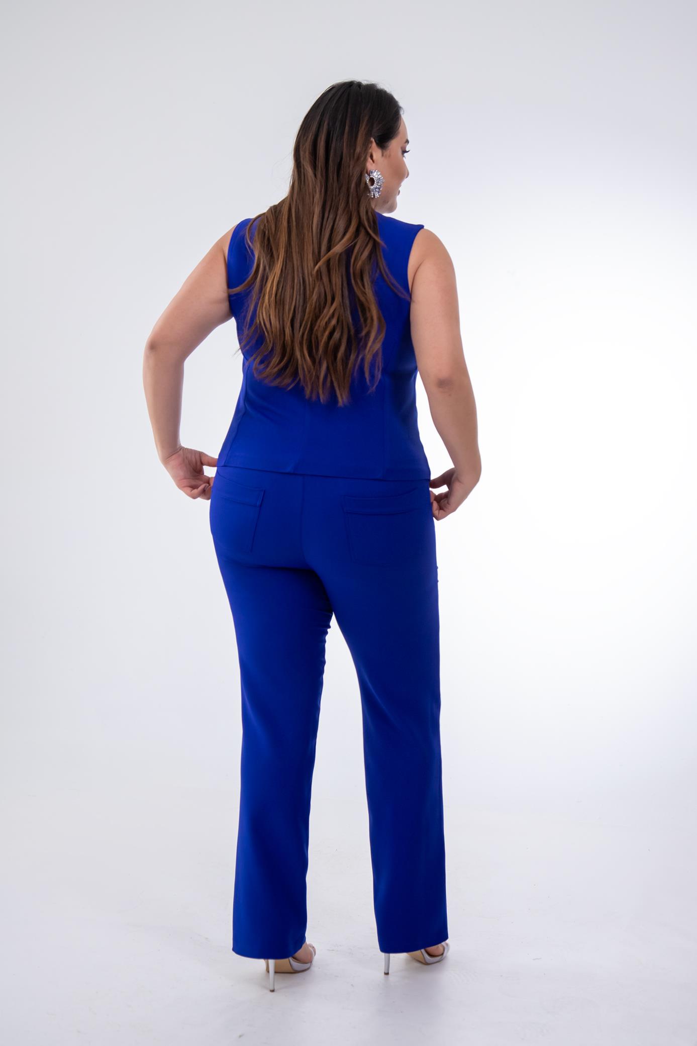 Büyük Beden 112035 Düğme Detaylı Yelekli Takım  Saks