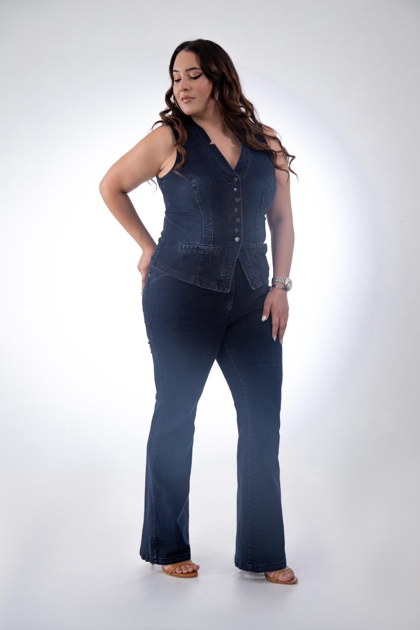 Büyük Beden 112063 Cep Detaylı Denim Yelek  Marsala