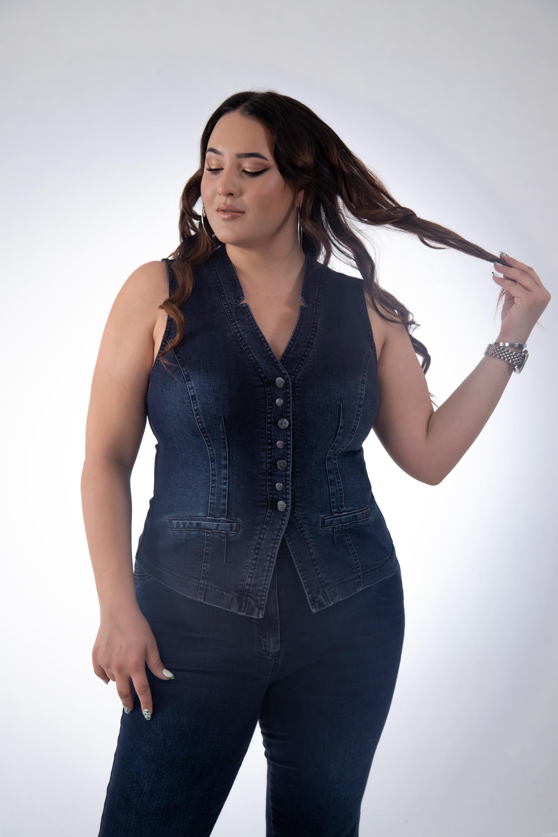 Büyük Beden 112063 Cep Detaylı Denim Yelek  Marsala