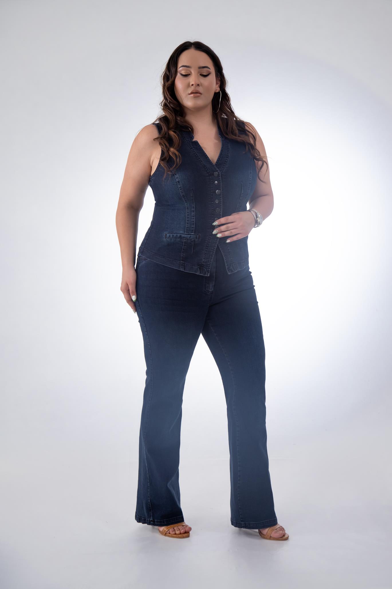 Büyük Beden 112063 Cep Detaylı Denim Yelek  Marsala