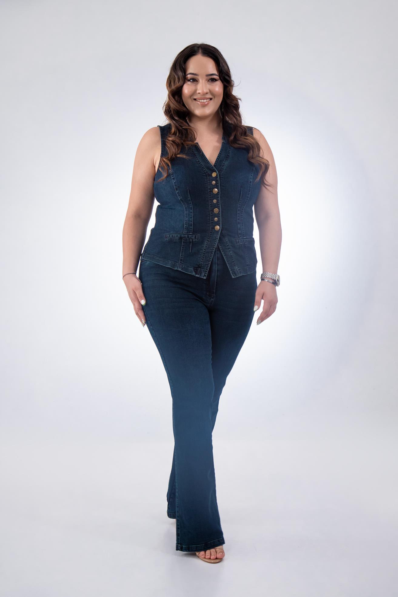 Büyük Beden 112063 Cep Detaylı Denim Yelek  Tobacco