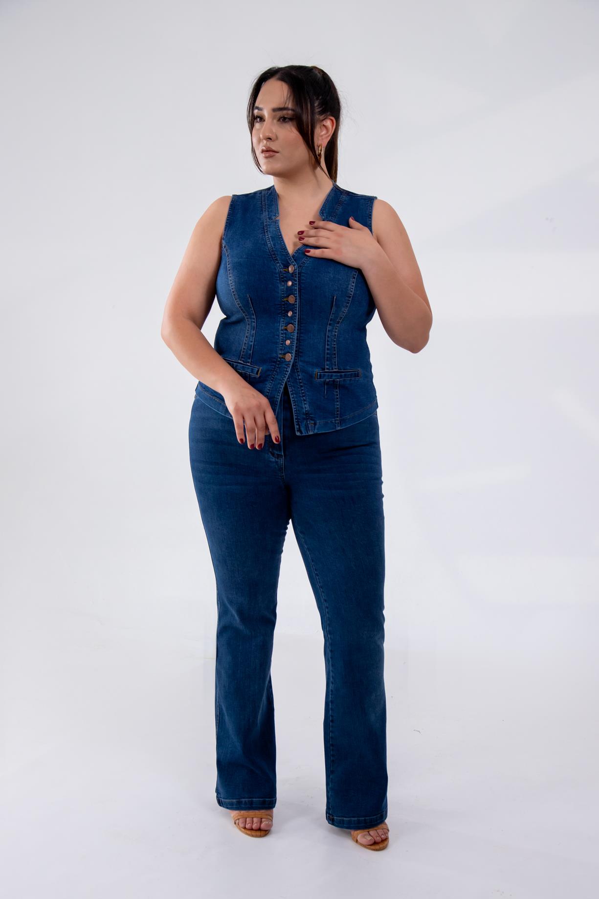 Büyük Beden 112063 Cep Detaylı Denim Yelek  Navy