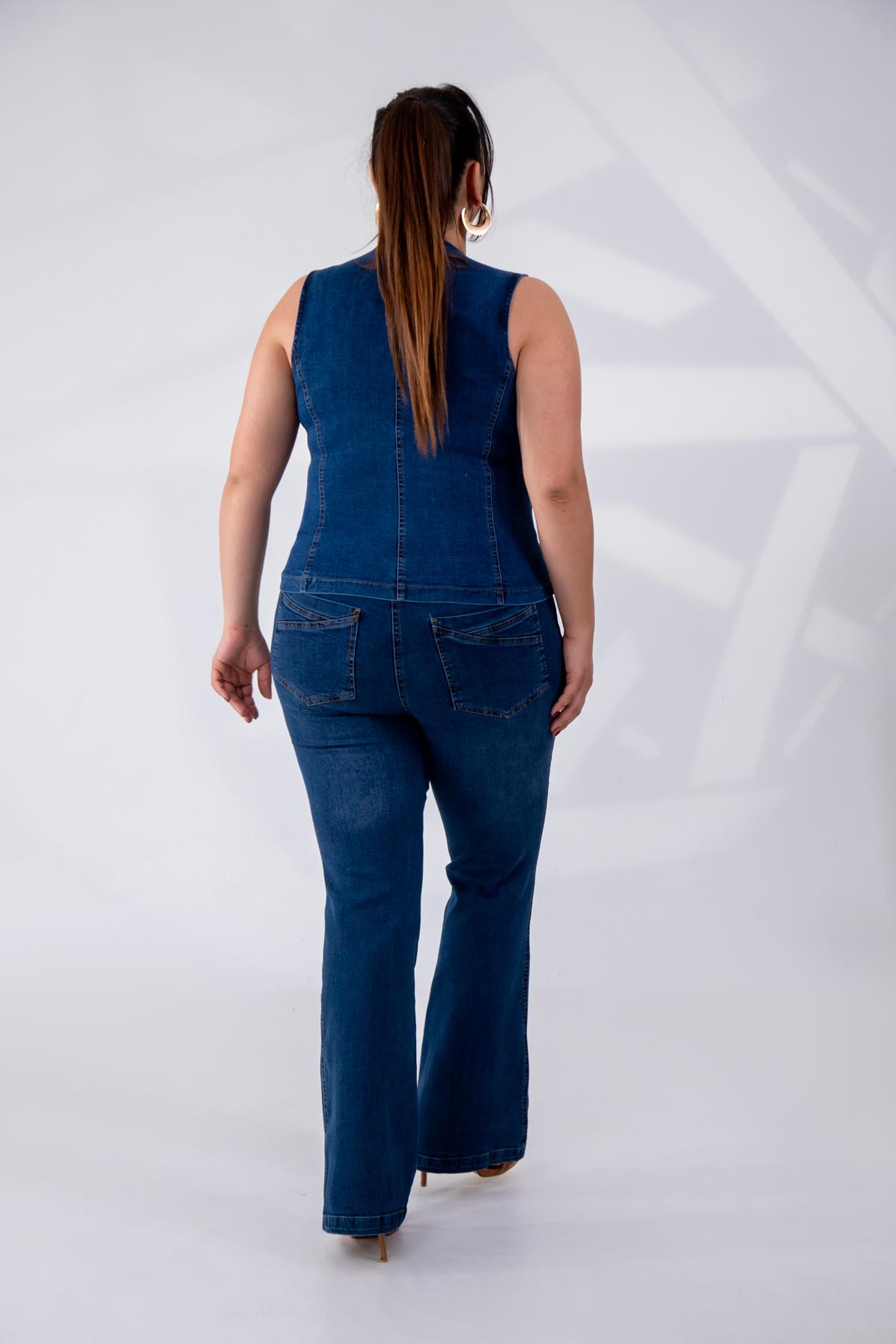 Büyük Beden 112063 Cep Detaylı Denim Yelek  Navy