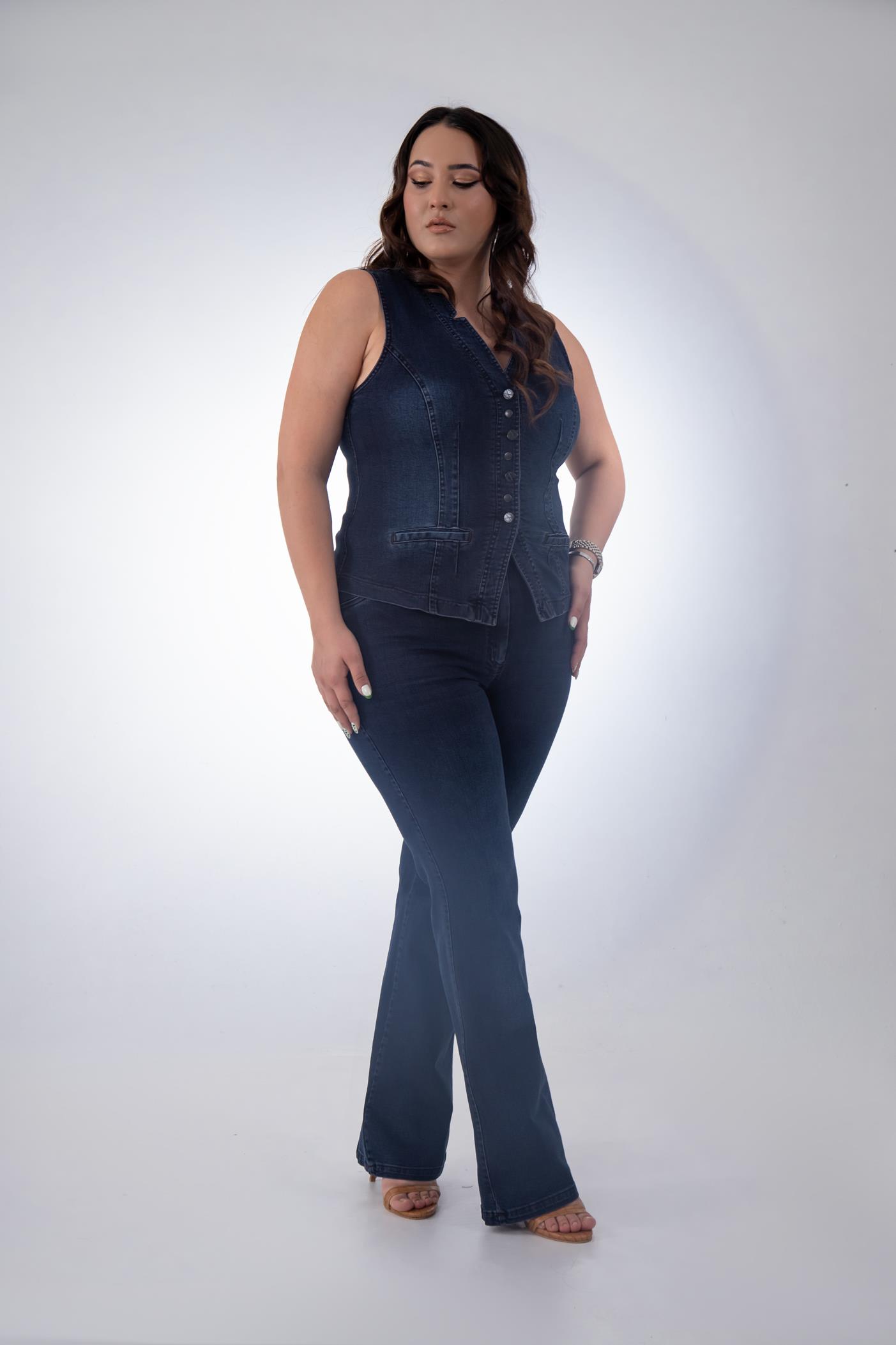 Büyük Beden 112063 Cep Detaylı Denim Yelek  Marsala