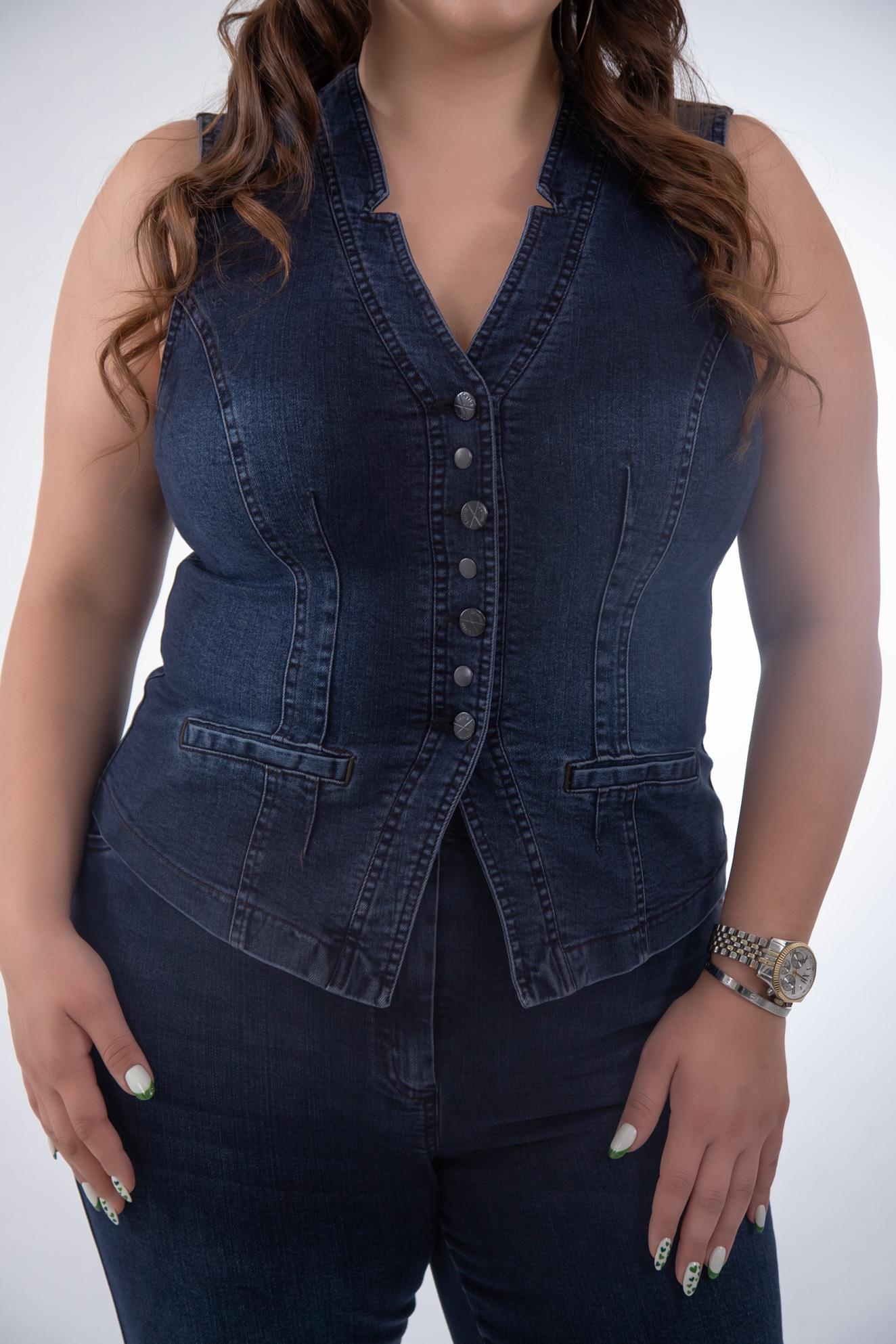 Büyük Beden 112063 Cep Detaylı Denim Yelek  Marsala