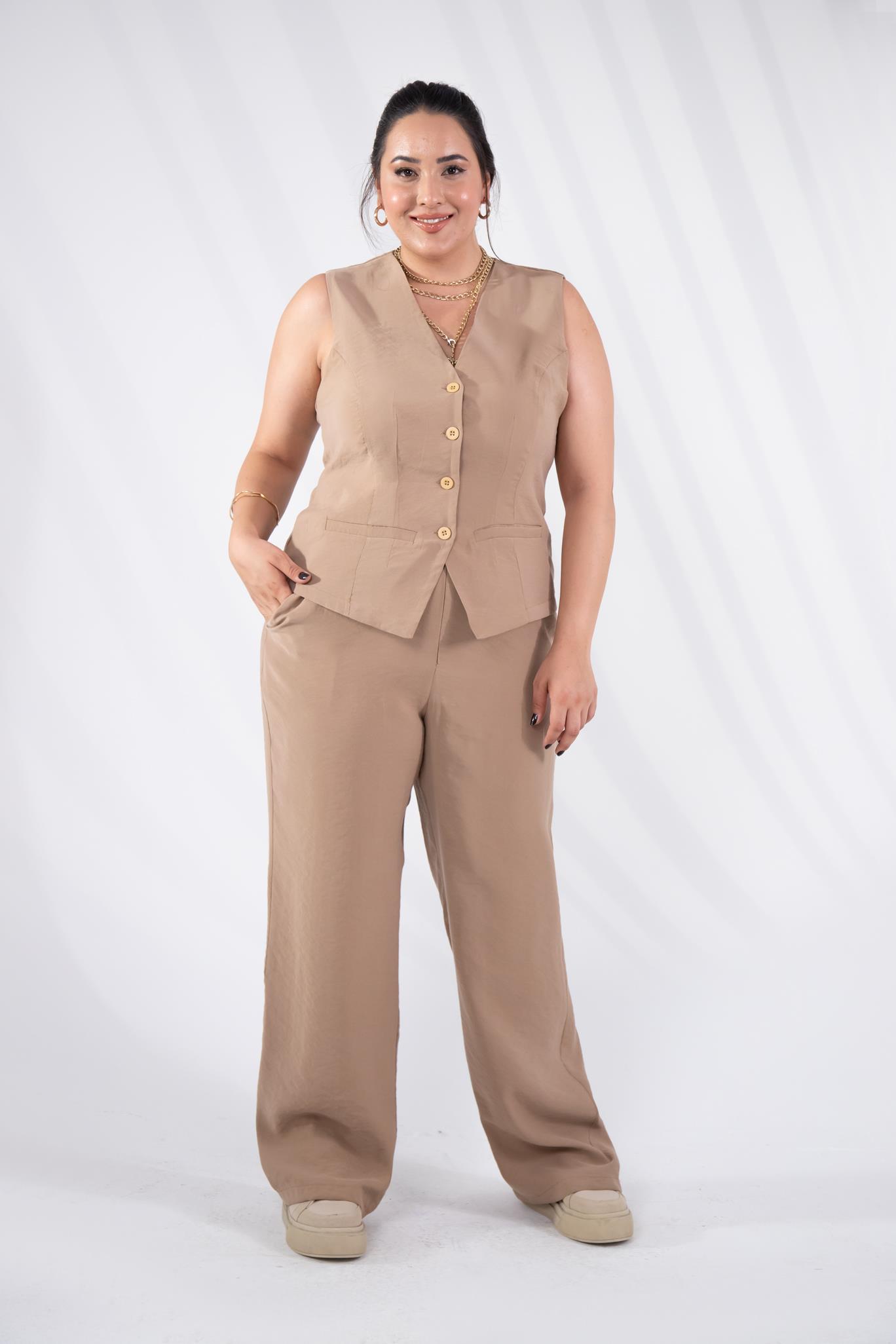 Büyük Beden 112106 Tencel Pantolon  Vizon