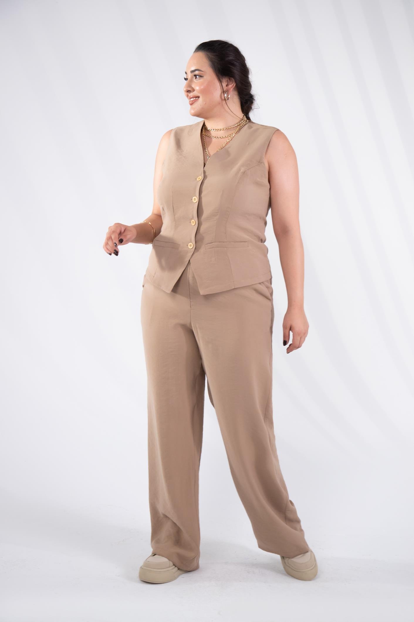 Büyük Beden 112106 Tencel Pantolon  Vizon
