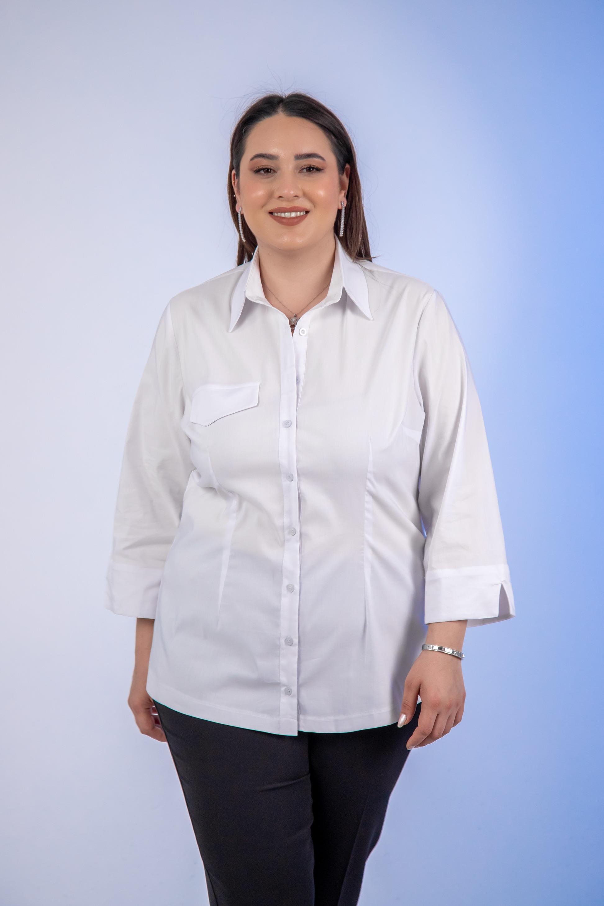 Büyük Beden 1122503 Truvakar Kol Gömlek  Beyaz
