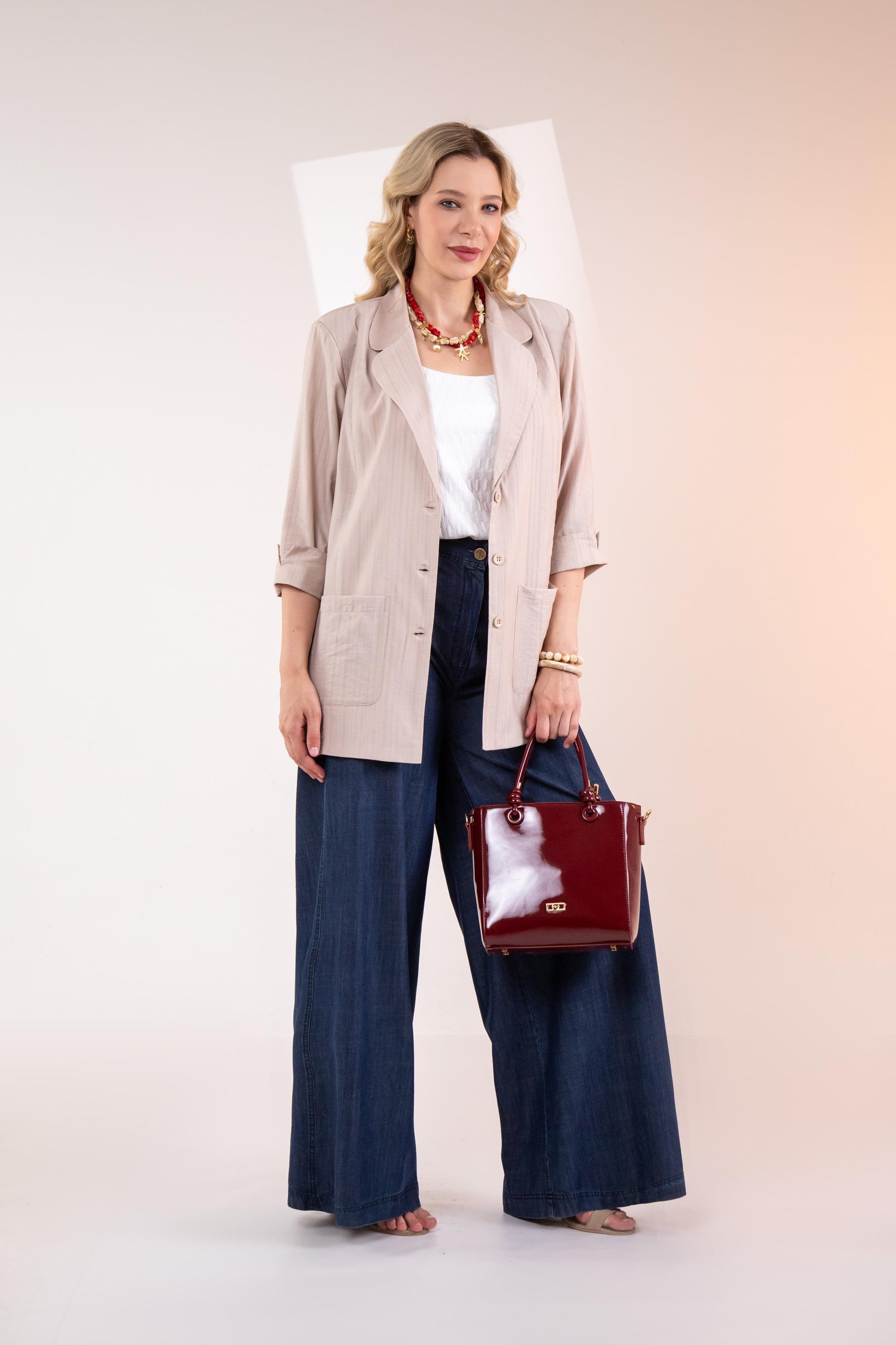 Büyük Beden 1122577 Cepli Ceket Bej