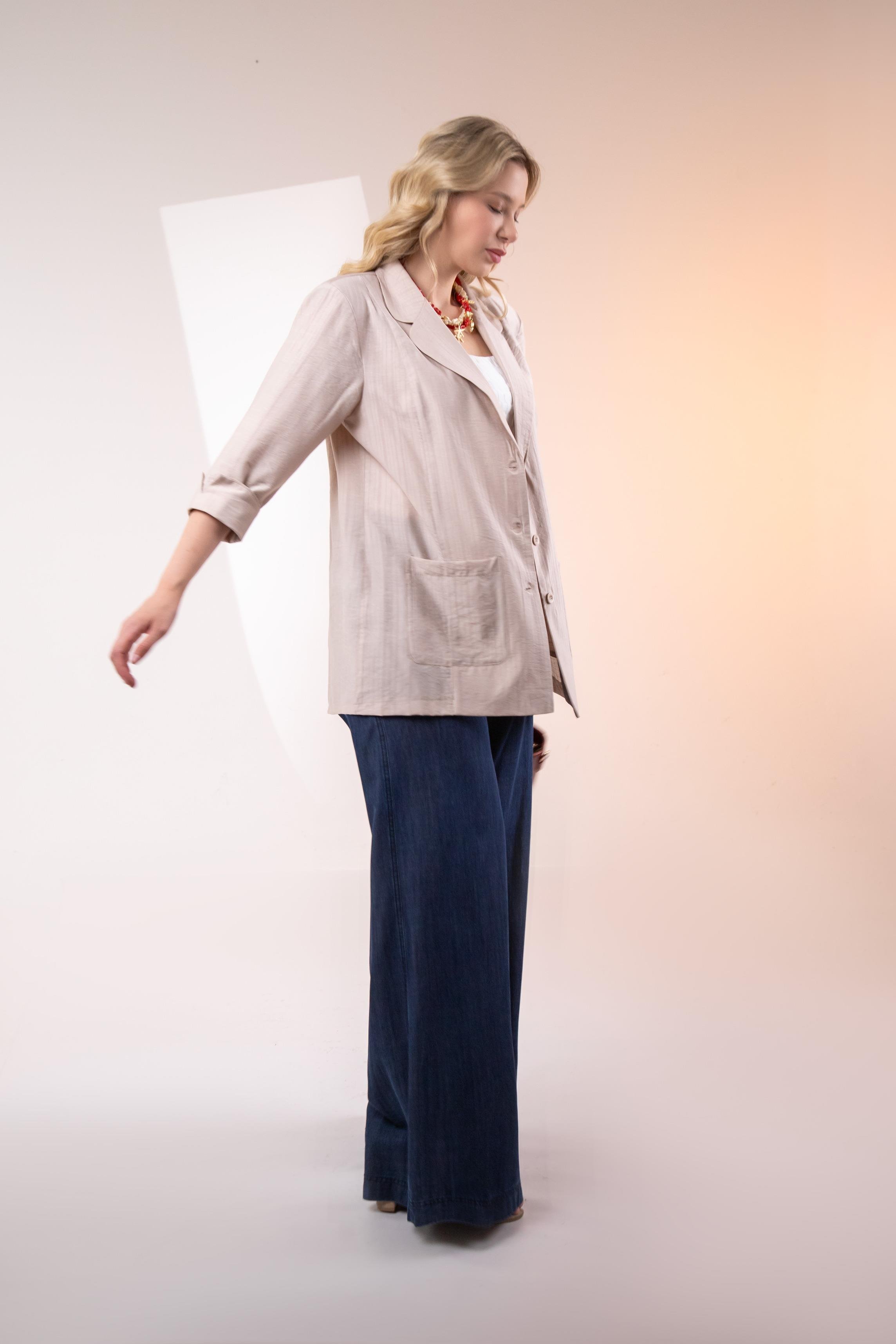 Büyük Beden 1122577 Cepli Ceket Bej