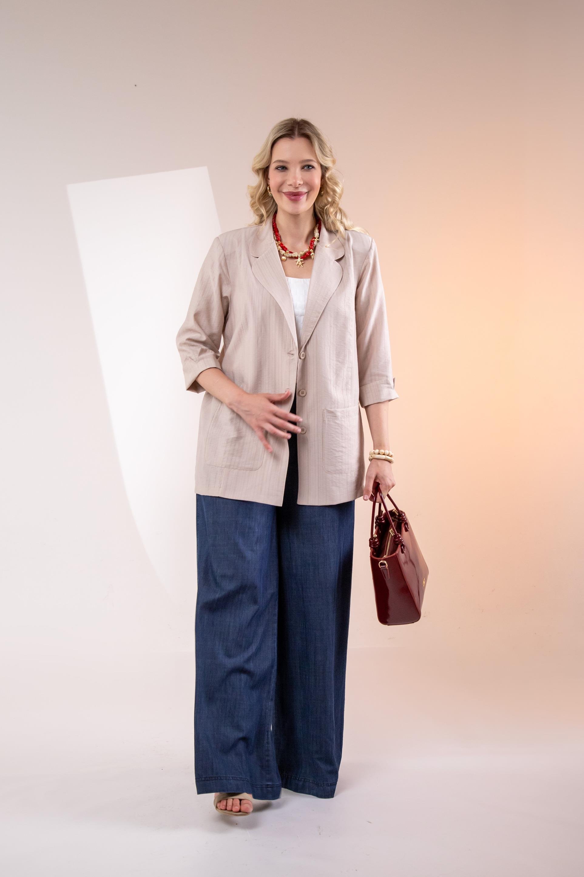 Büyük Beden 1122577 Cepli Ceket Bej