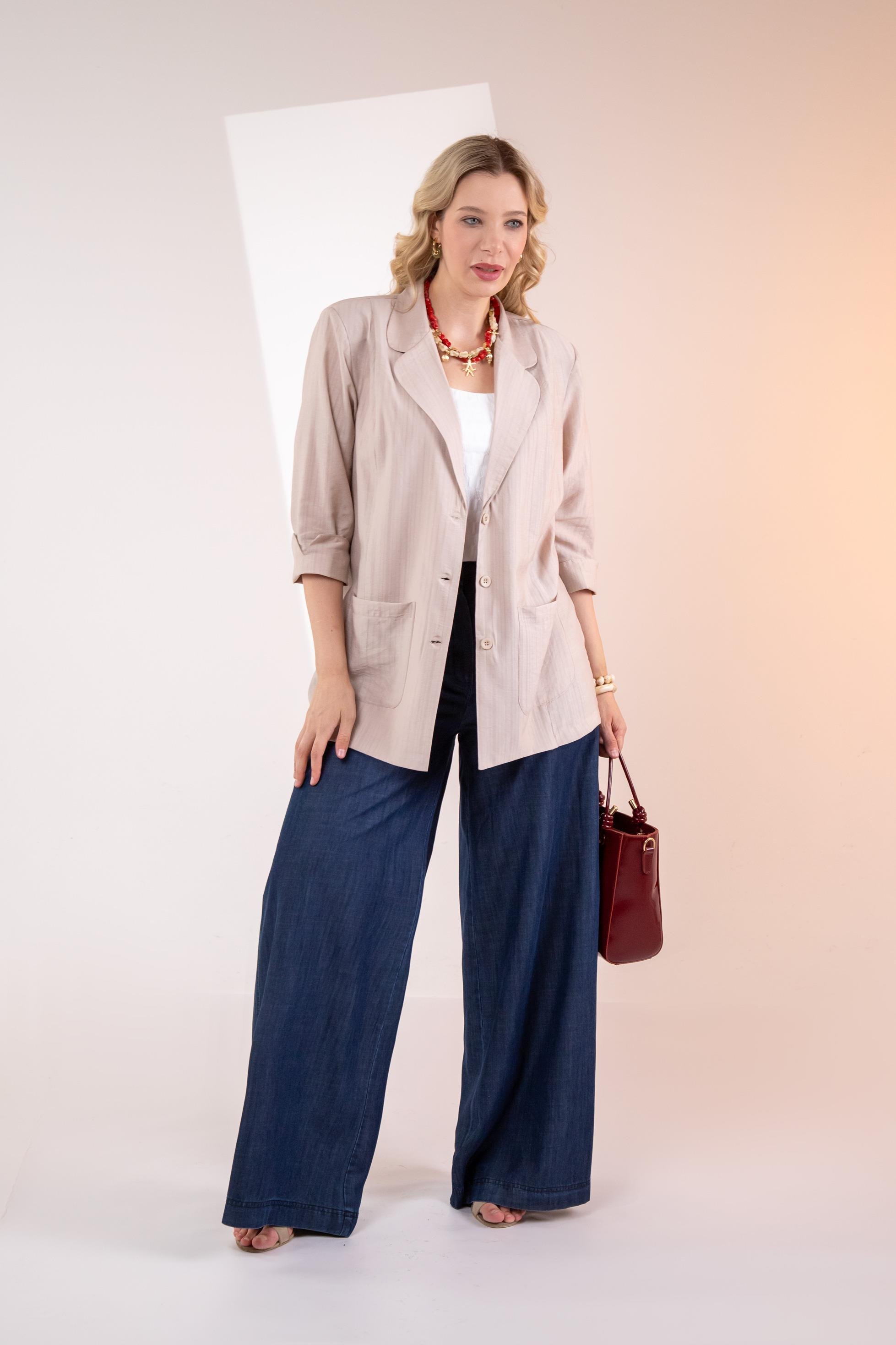 Büyük Beden 1122577 Cepli Ceket Bej