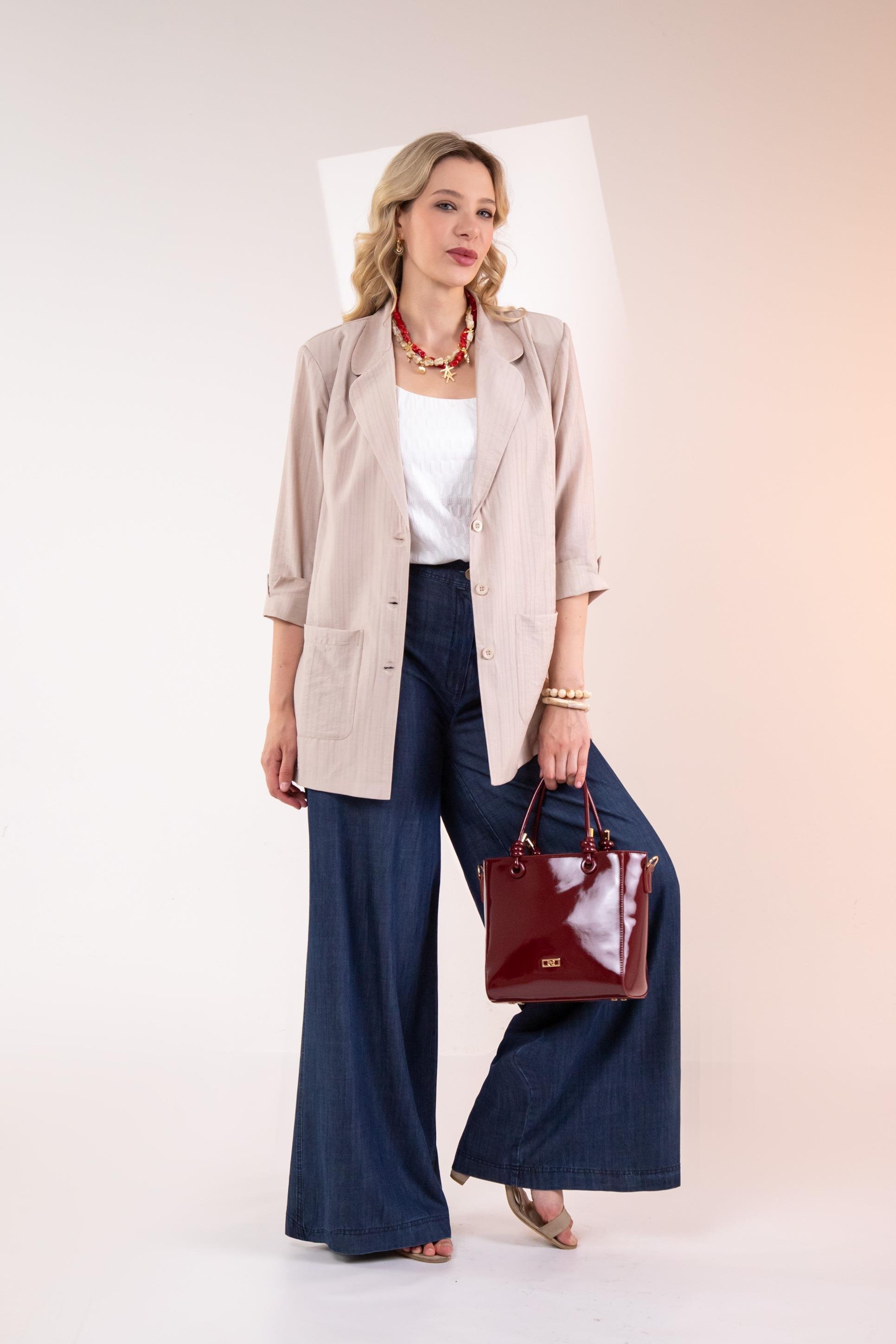 Büyük Beden 1122577 Cepli Ceket Bej