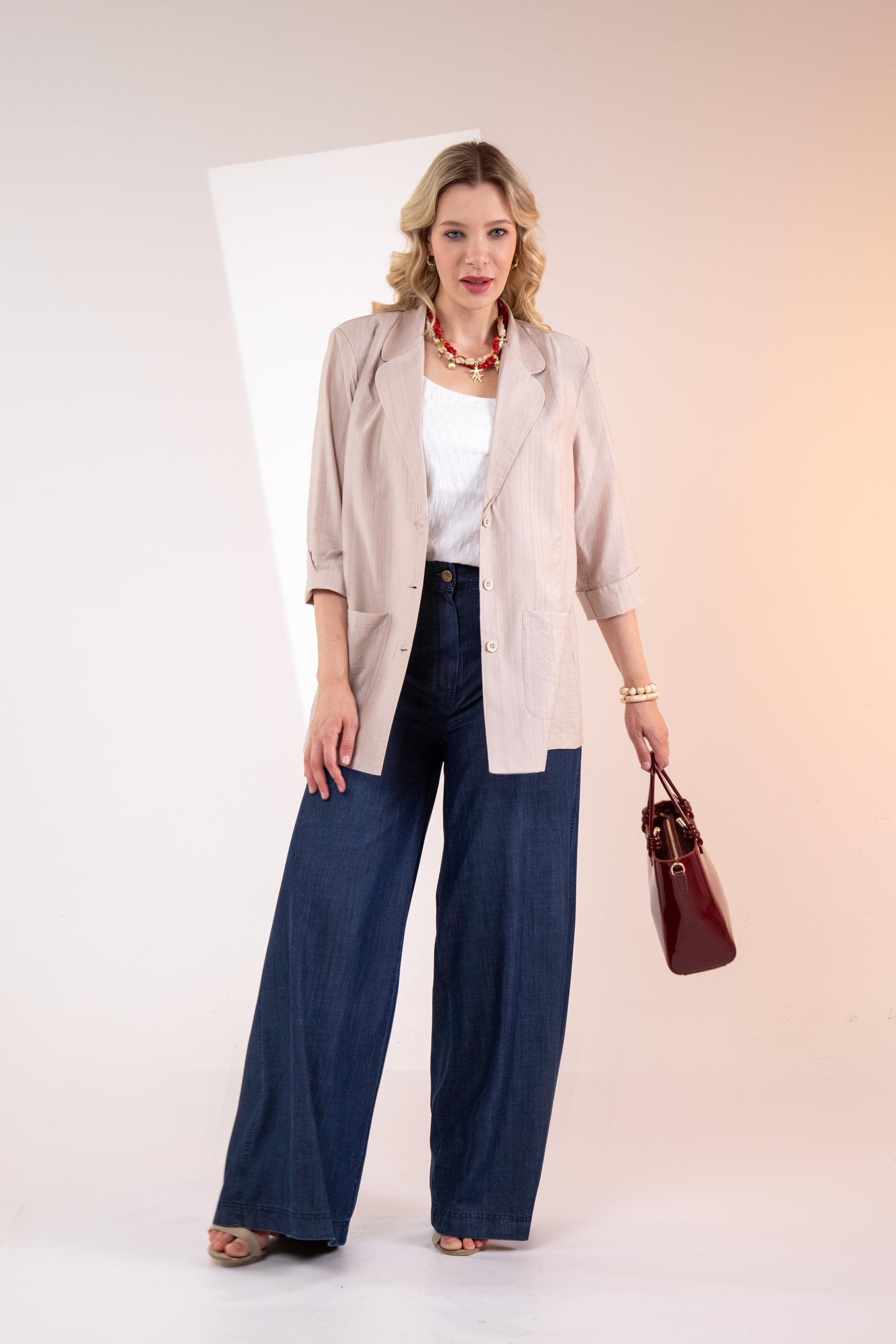 Büyük Beden 1122577 Cepli Ceket Bej