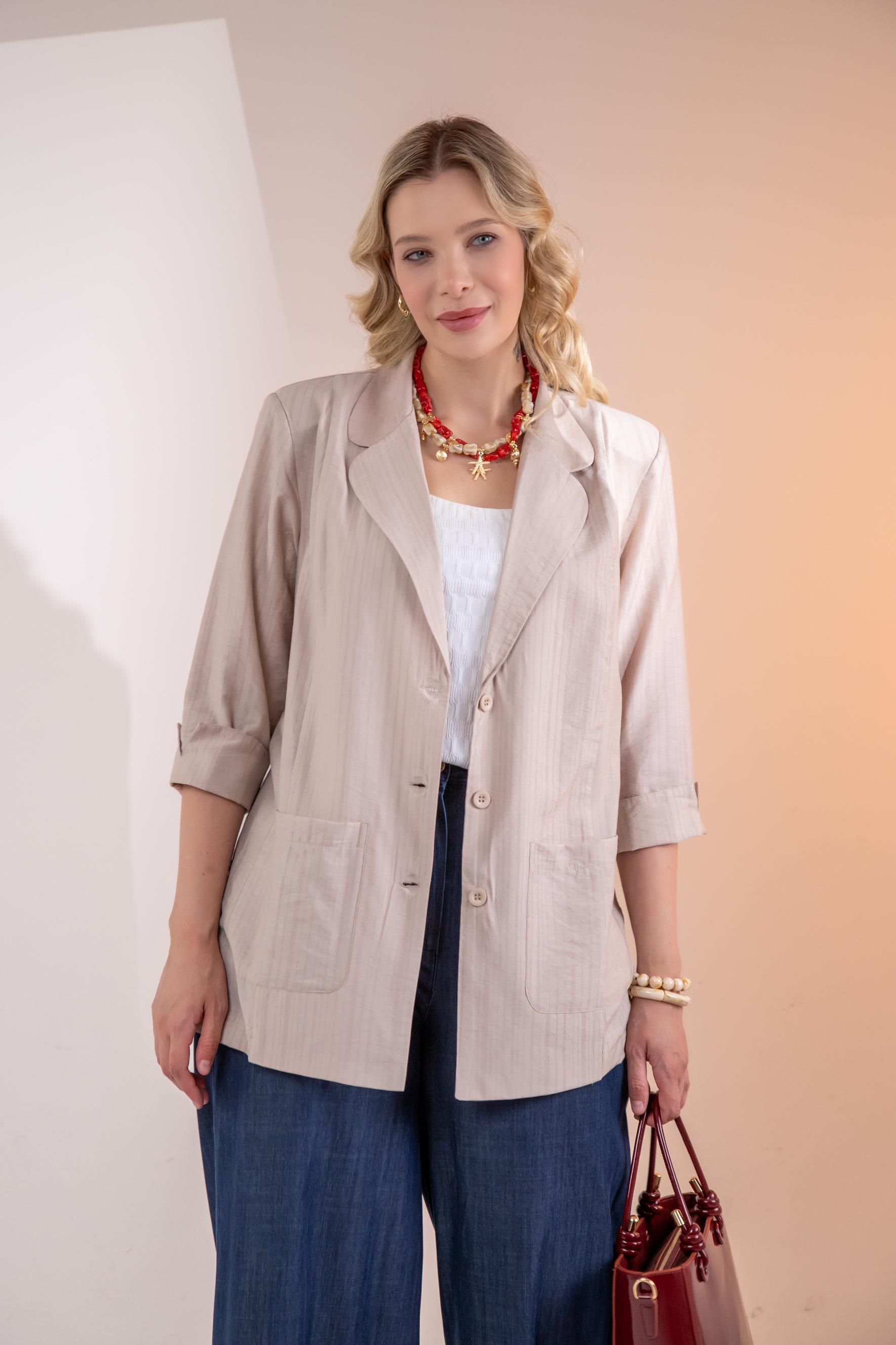 Büyük Beden 1122577 Cepli Ceket Bej