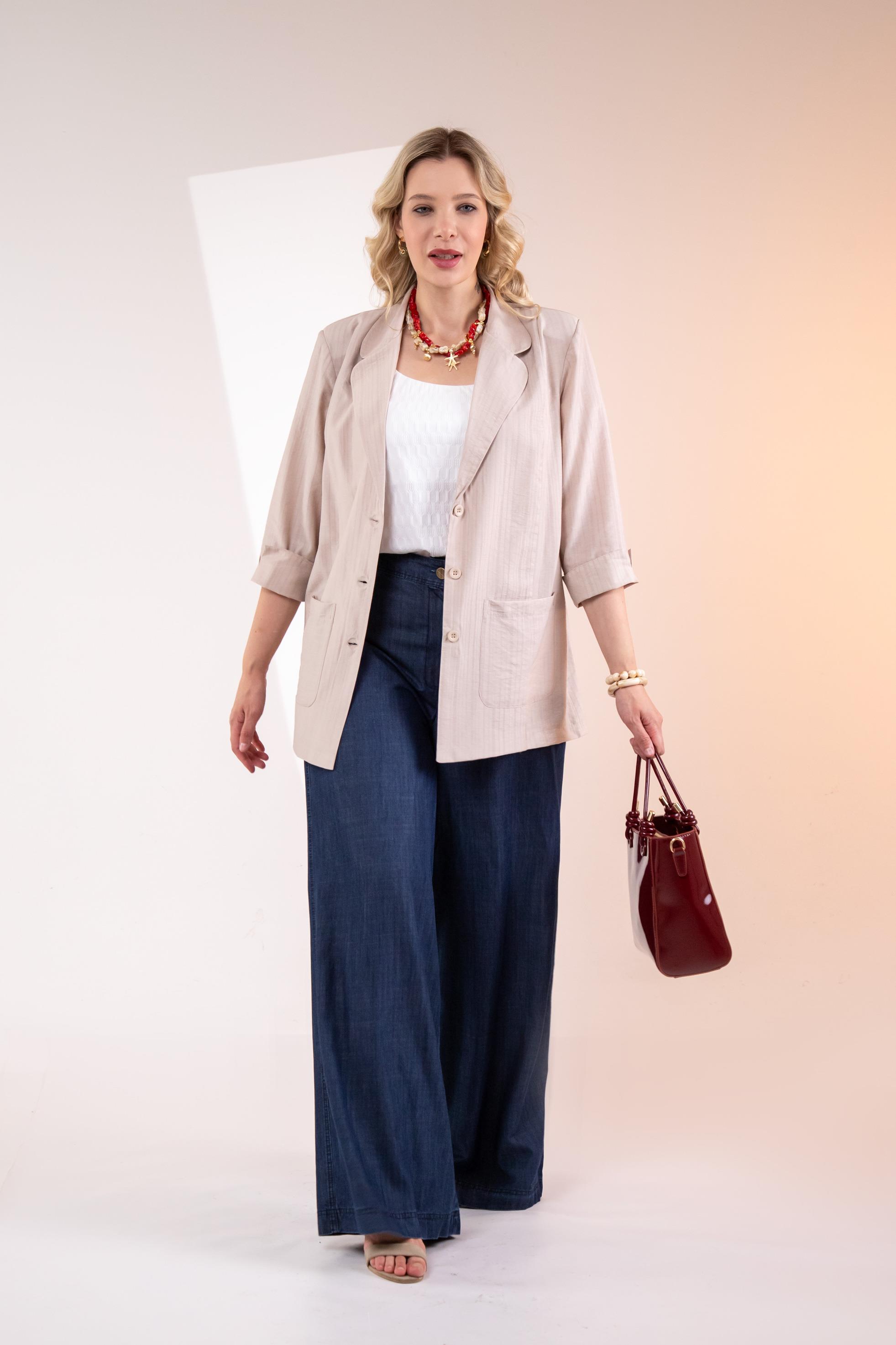 Büyük Beden 1122577 Cepli Ceket Bej