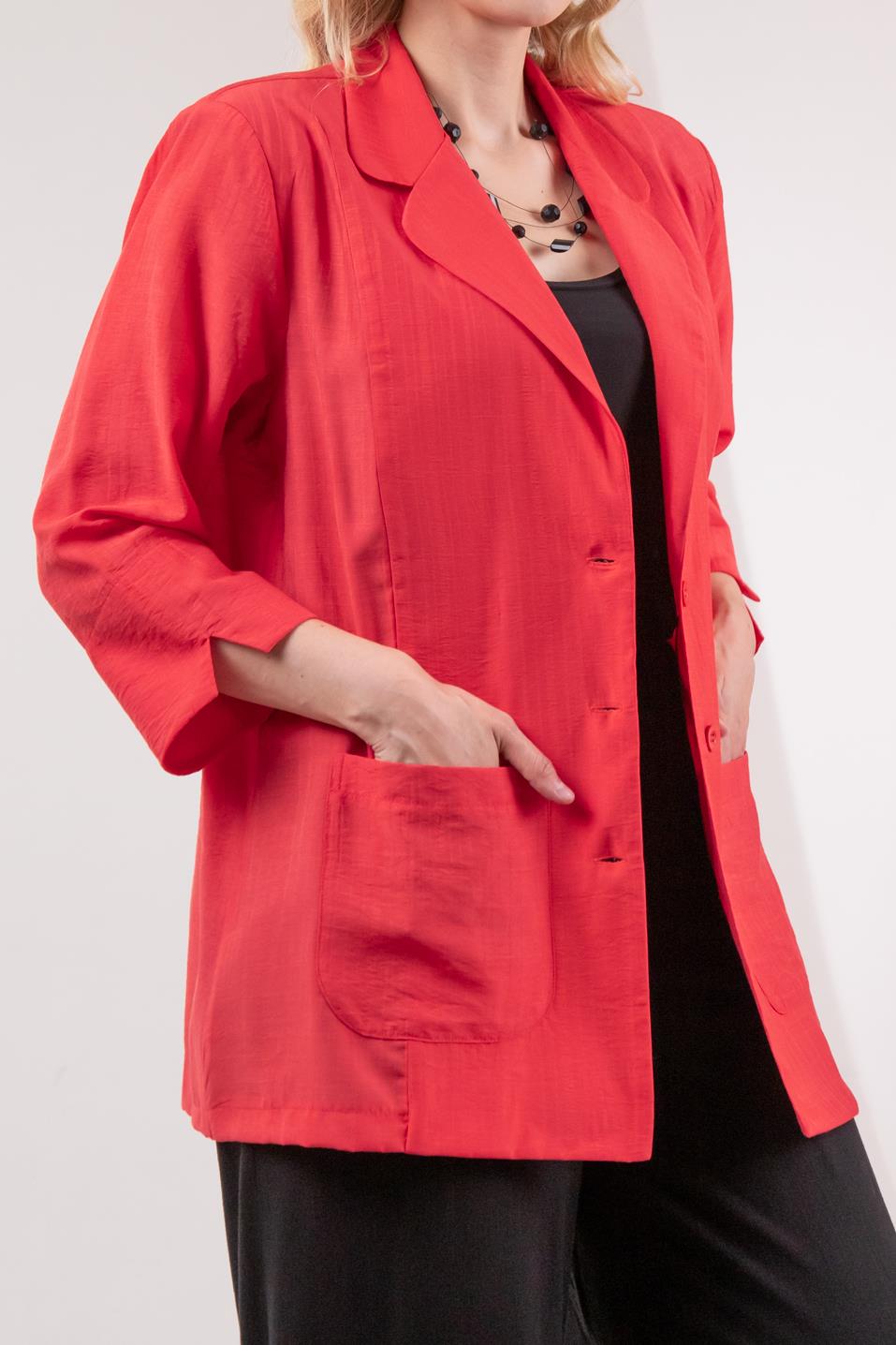 Büyük Beden 1122577 Cepli Ceket Kırmızı