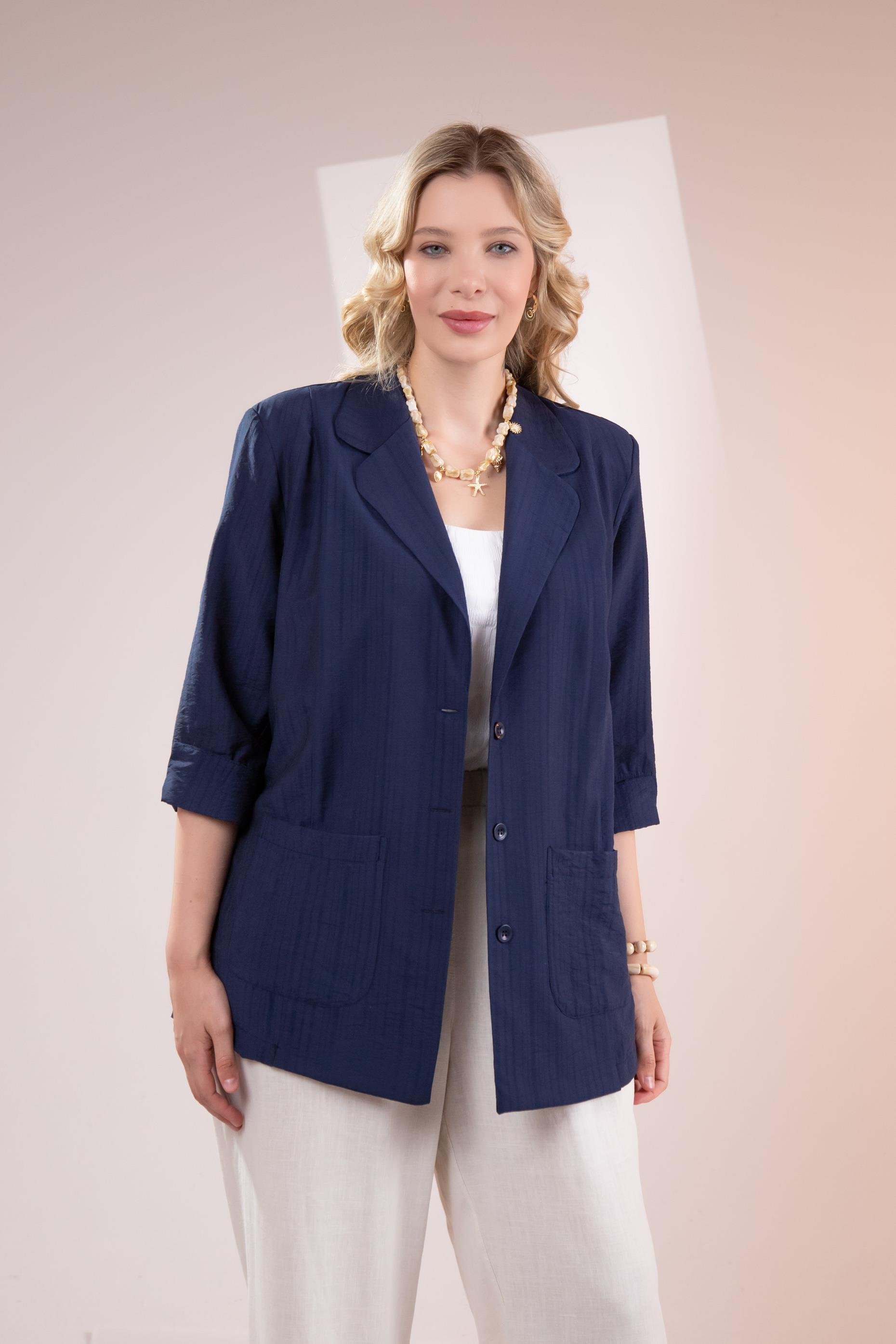 Büyük Beden 1122577 Cepli Ceket Lacivert