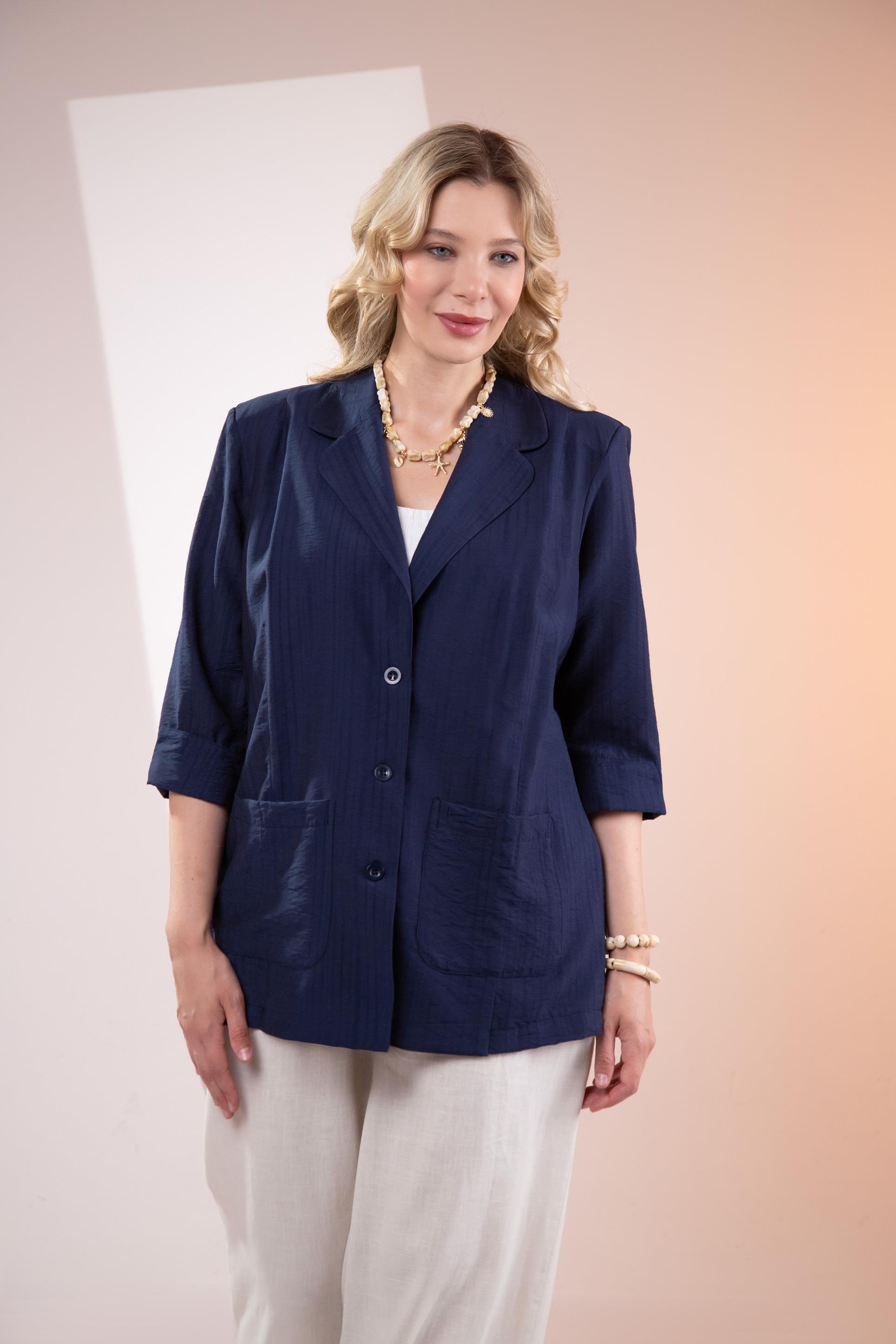 Büyük Beden 1122577 Cepli Ceket Lacivert