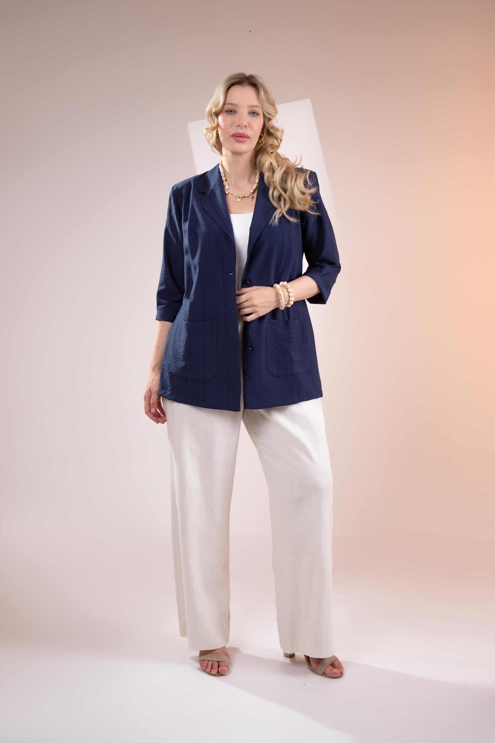 Büyük Beden 1122577 Cepli Ceket Lacivert