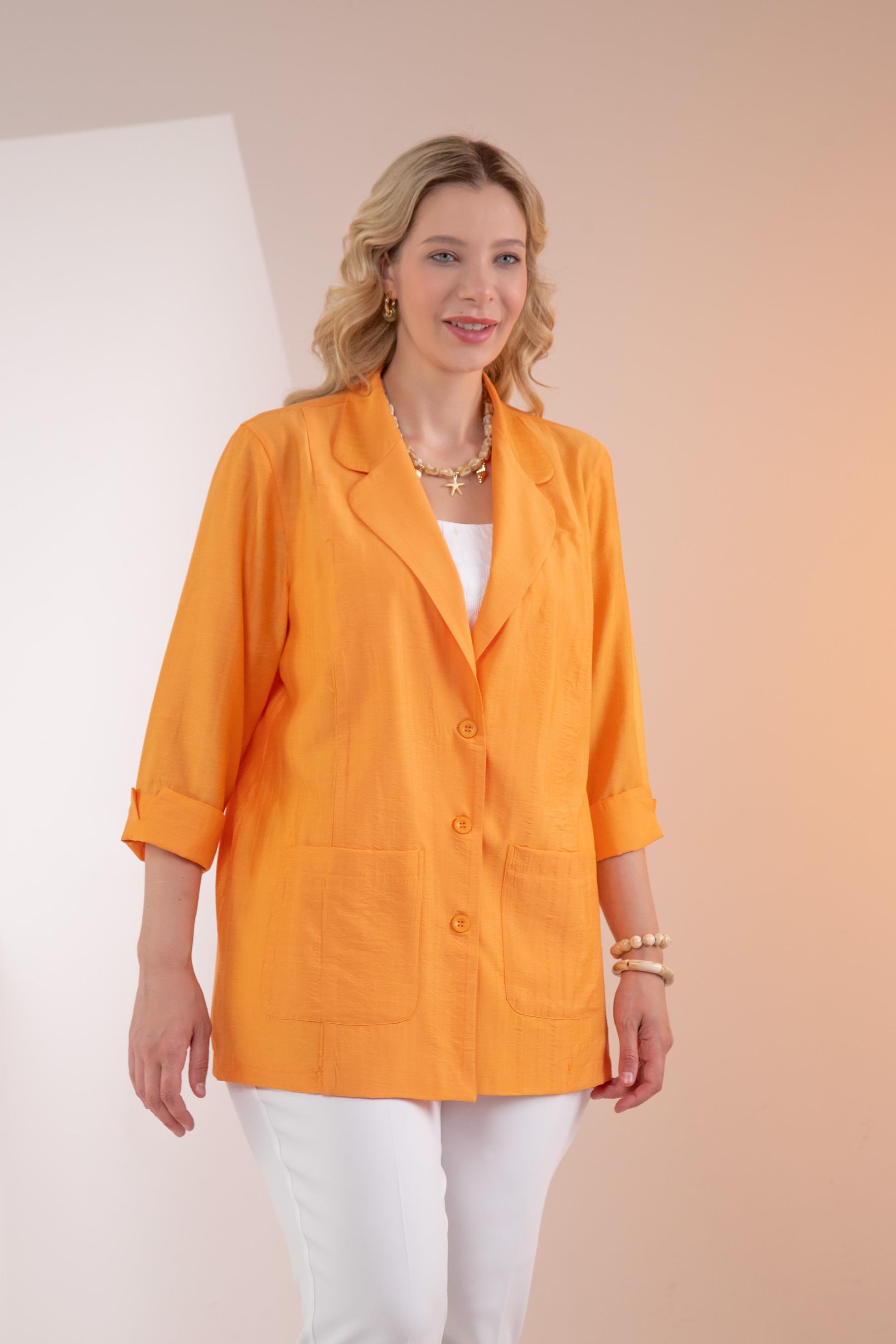 Büyük Beden 1122577 Cepli Ceket Turuncu
