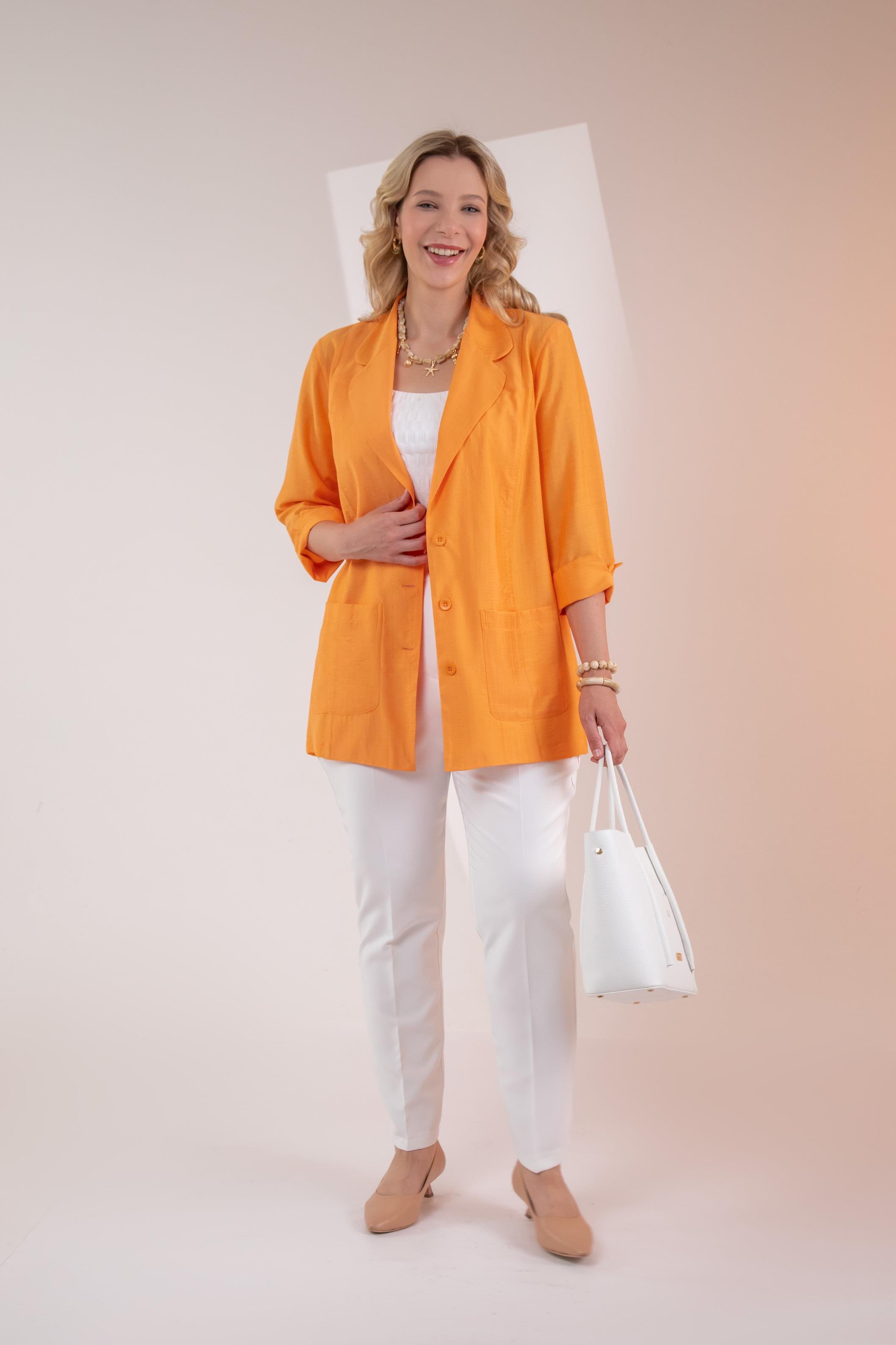 Büyük Beden 1122577 Cepli Ceket Turuncu