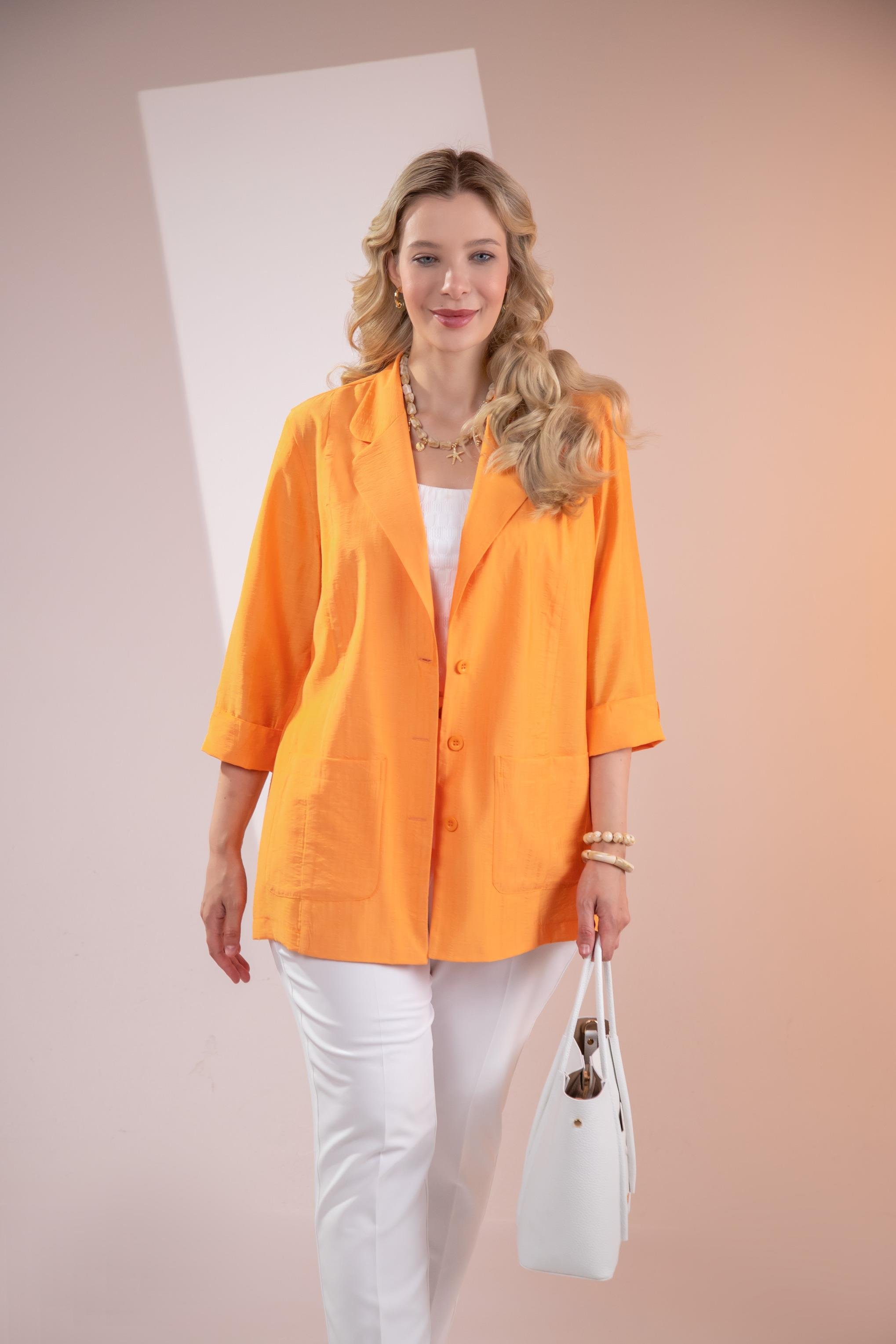 Büyük Beden 1122577 Cepli Ceket Turuncu