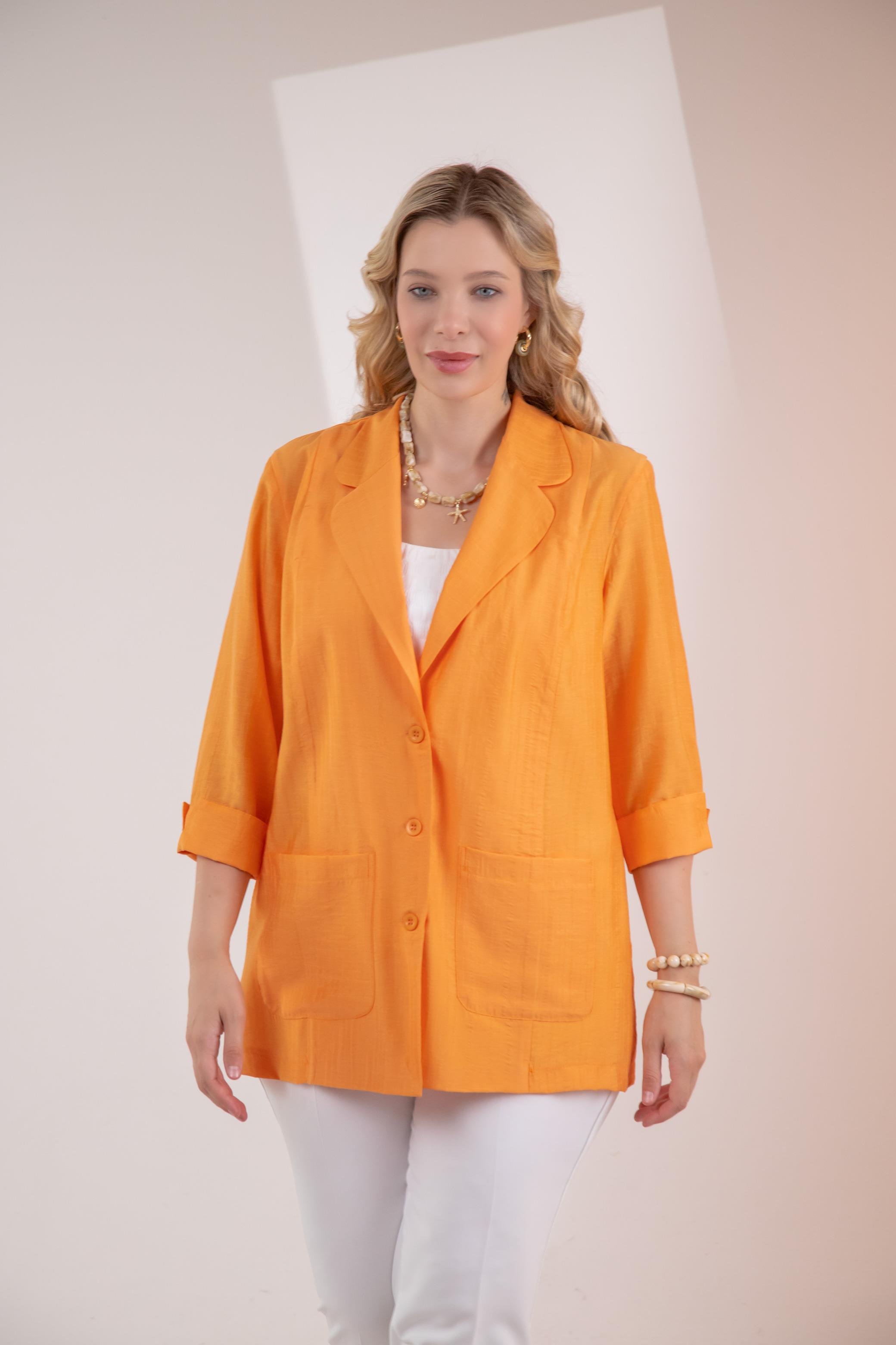 Büyük Beden 1122577 Cepli Ceket Turuncu