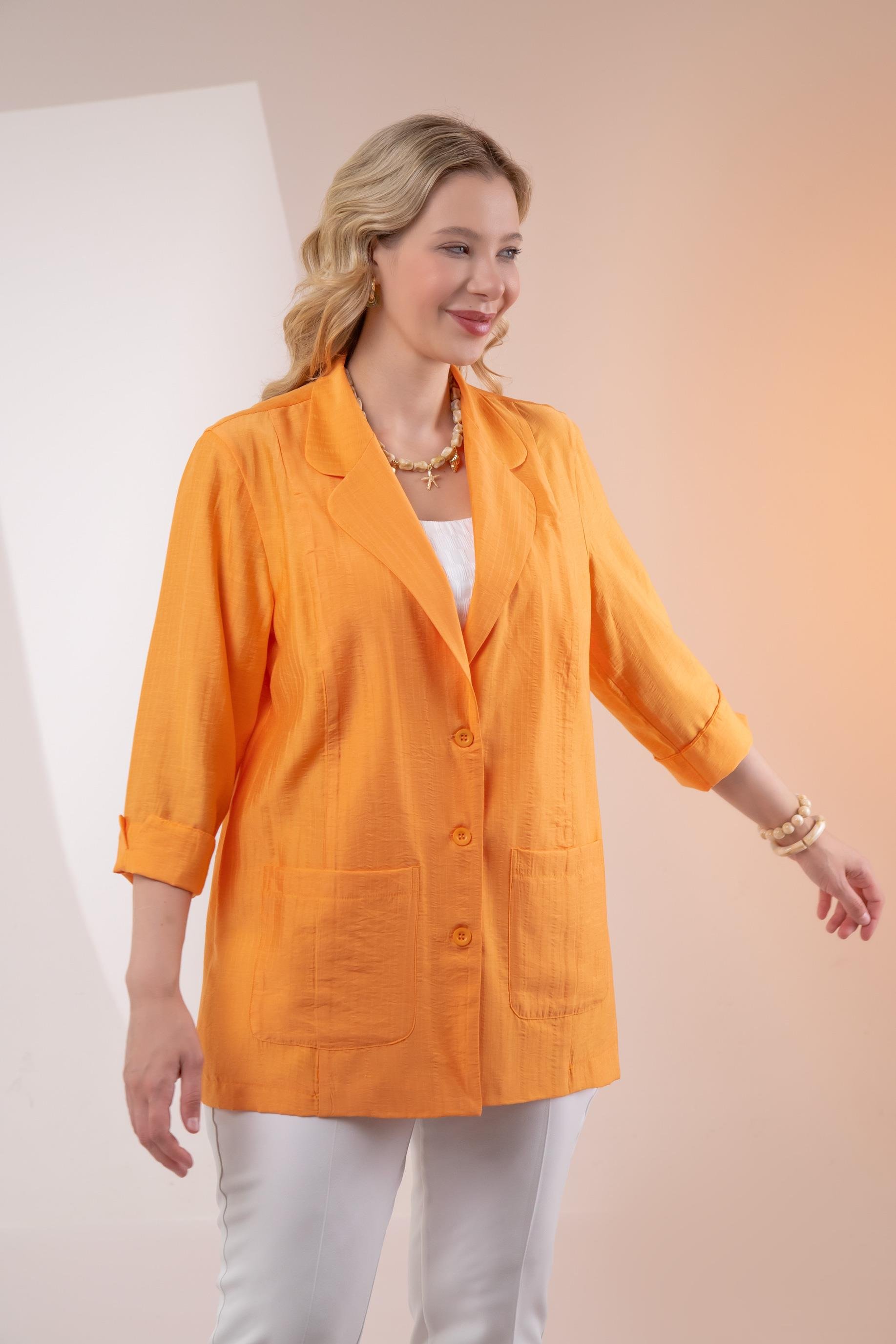 Büyük Beden 1122577 Cepli Ceket Turuncu