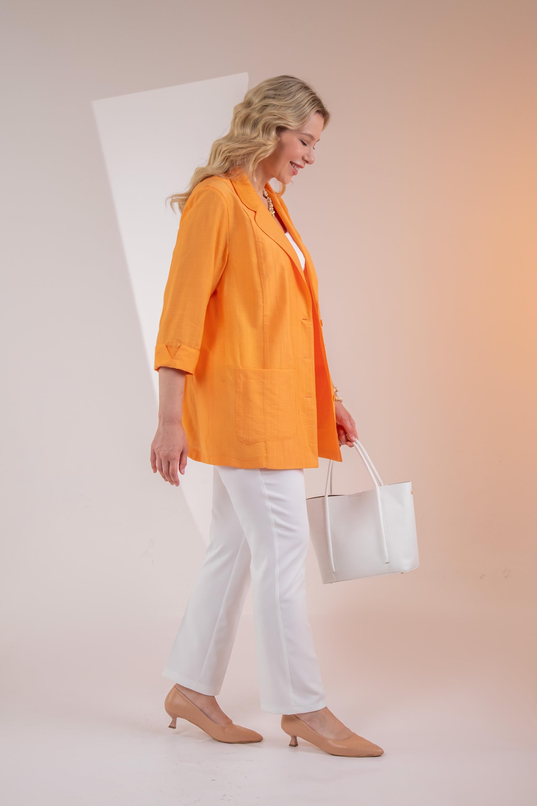 Büyük Beden 1122577 Cepli Ceket Turuncu