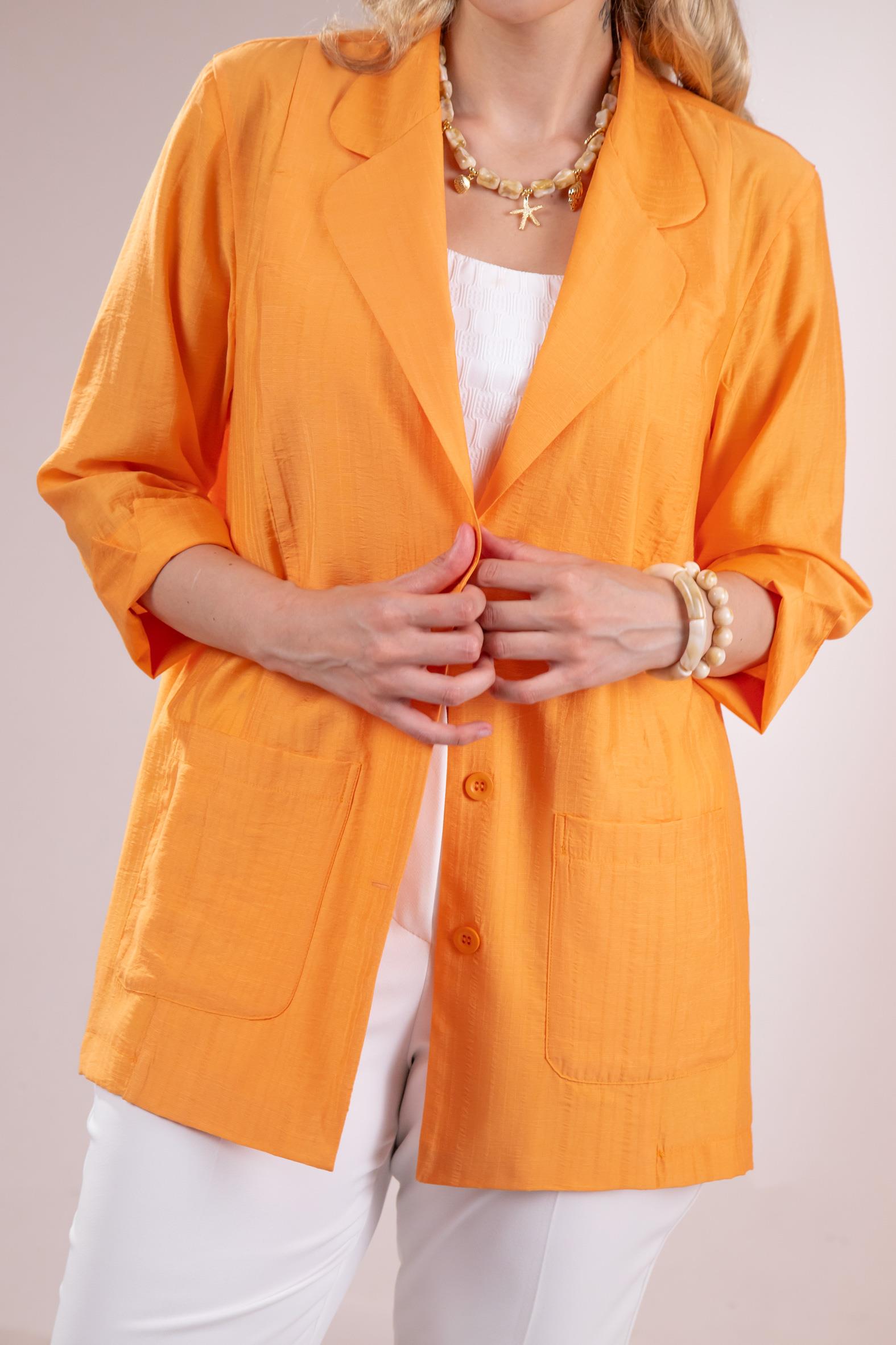 Büyük Beden 1122577 Cepli Ceket Turuncu