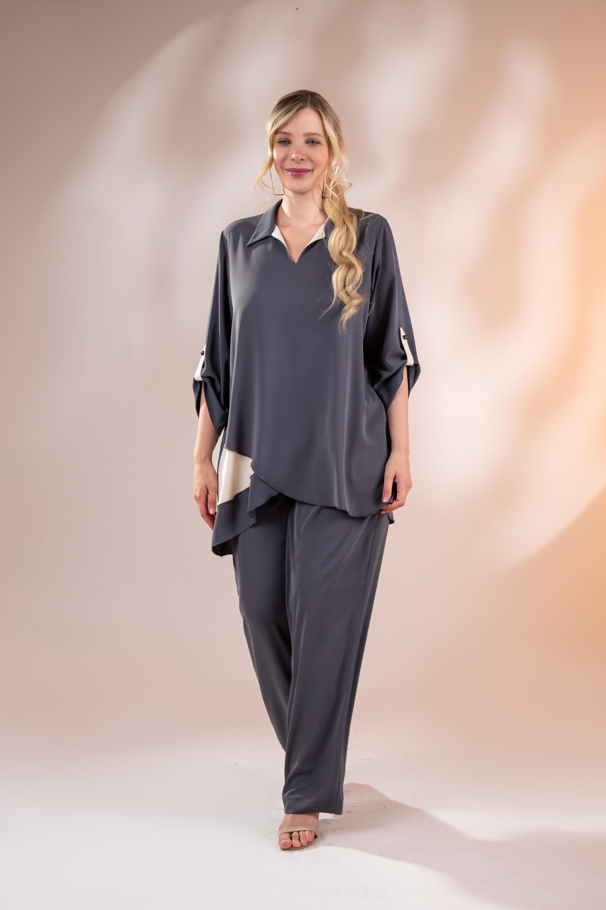 Büyük Beden 1127682 Asimetrik Tunik 2'li Takım Füme