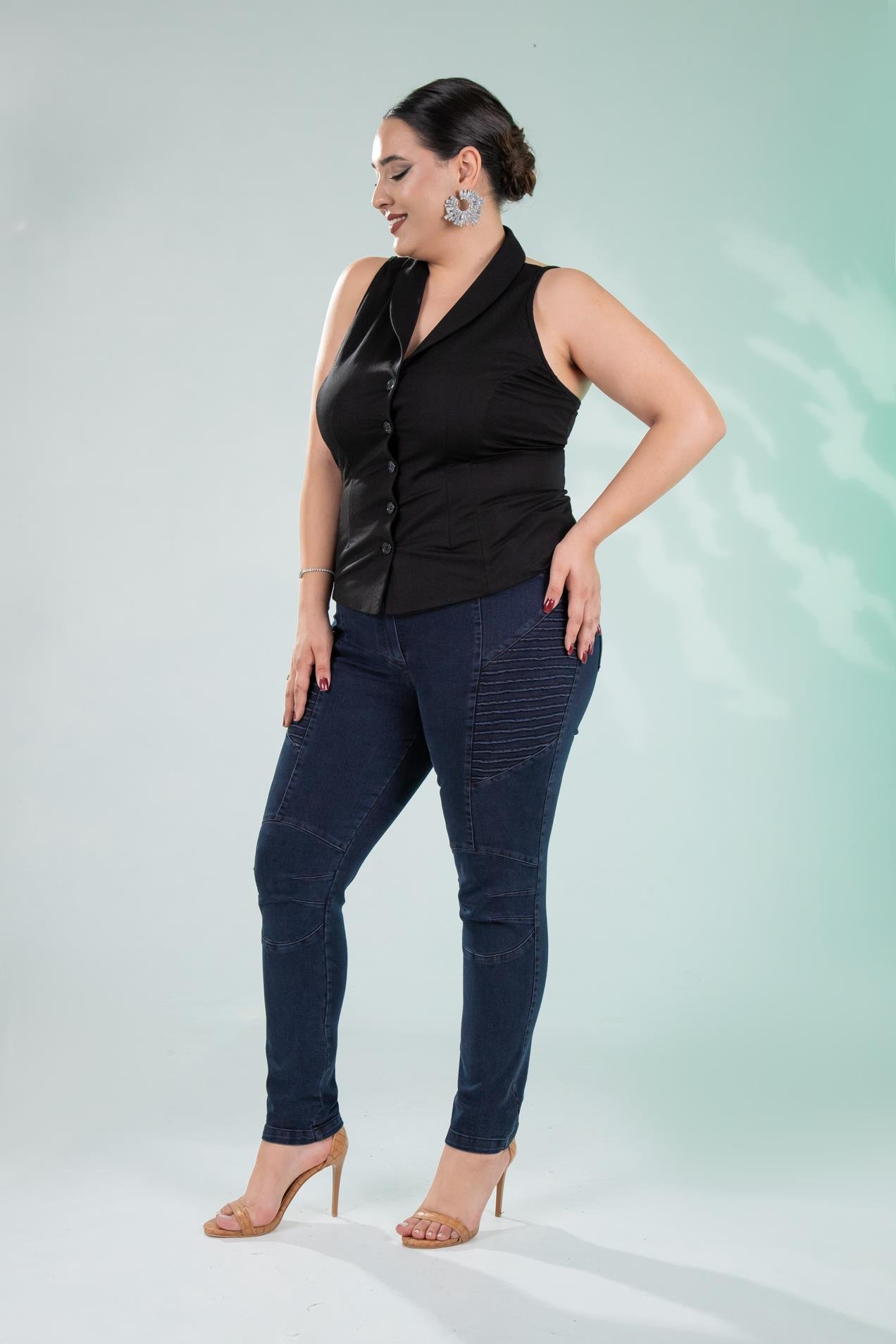Büyük Beden 121059 Nervürlü Denim  Pantolon  Kahverengi