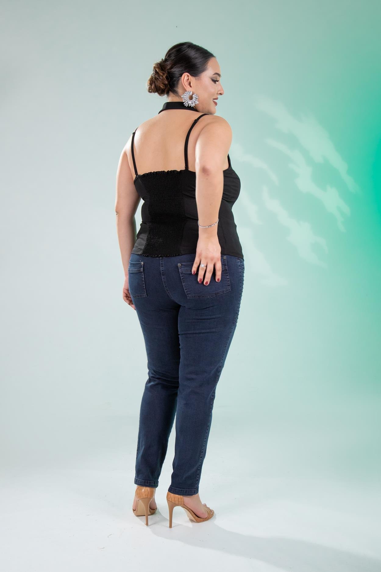 Büyük Beden 121059 Nervürlü Denim  Pantolon  Kahverengi
