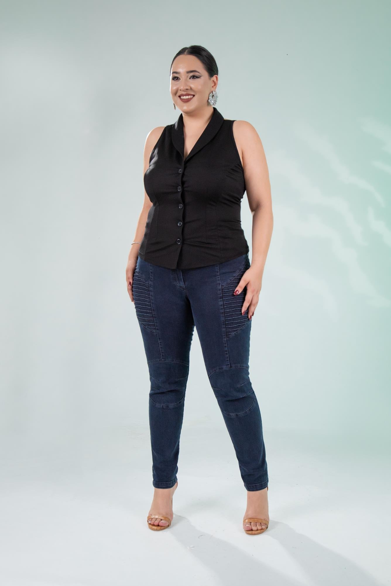 Büyük Beden 121059 Nervürlü Denim  Pantolon  Kahverengi