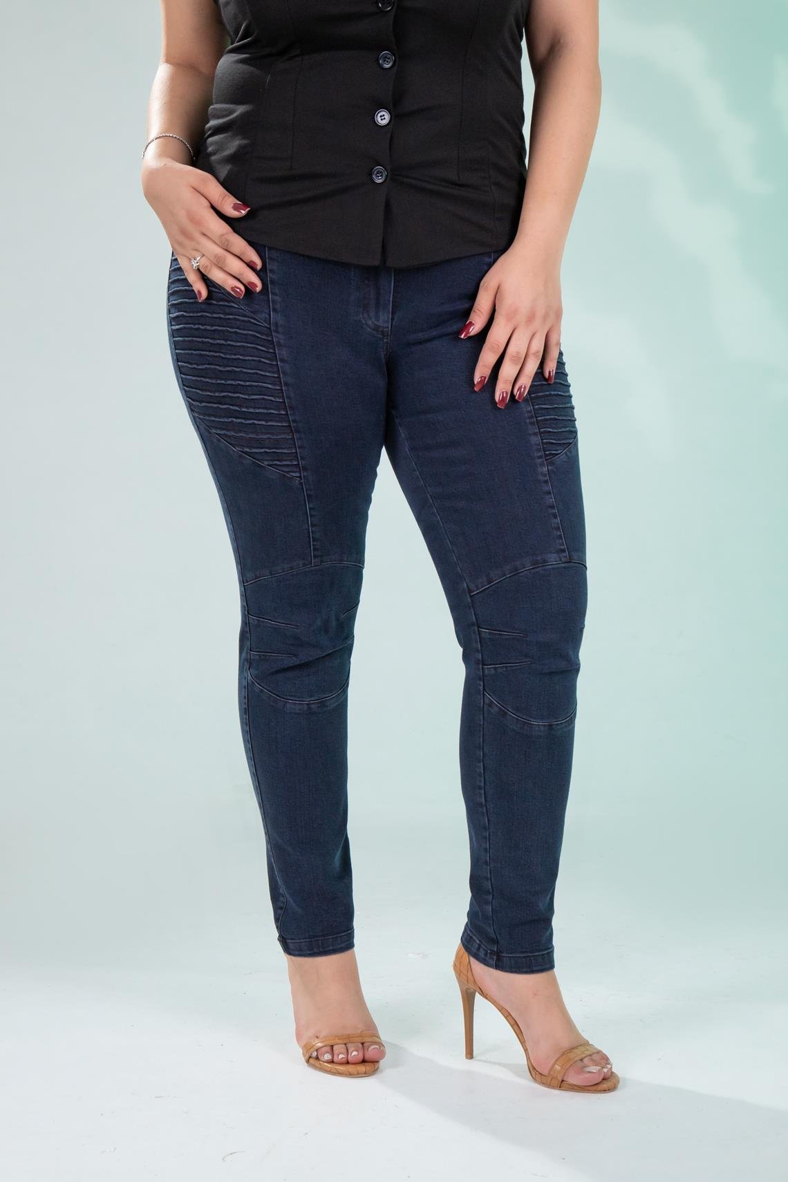 Büyük Beden 121059 Nervürlü Denim  Pantolon  Kahverengi