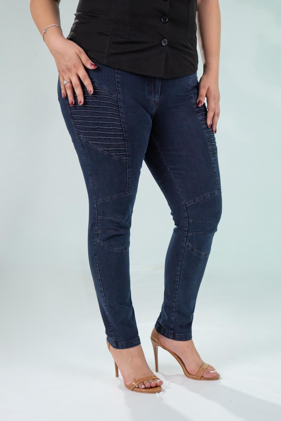 Büyük Beden 121059 Nervürlü Denim  Pantolon  Kahverengi
