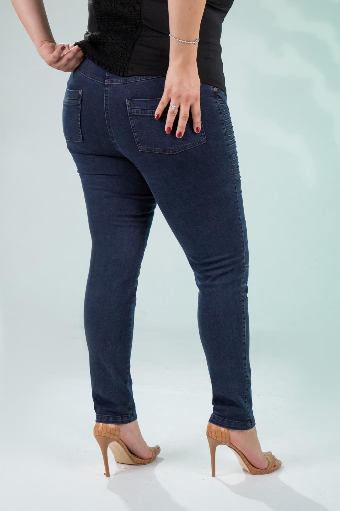Büyük Beden 121059 Nervürlü Denim  Pantolon  Kahverengi