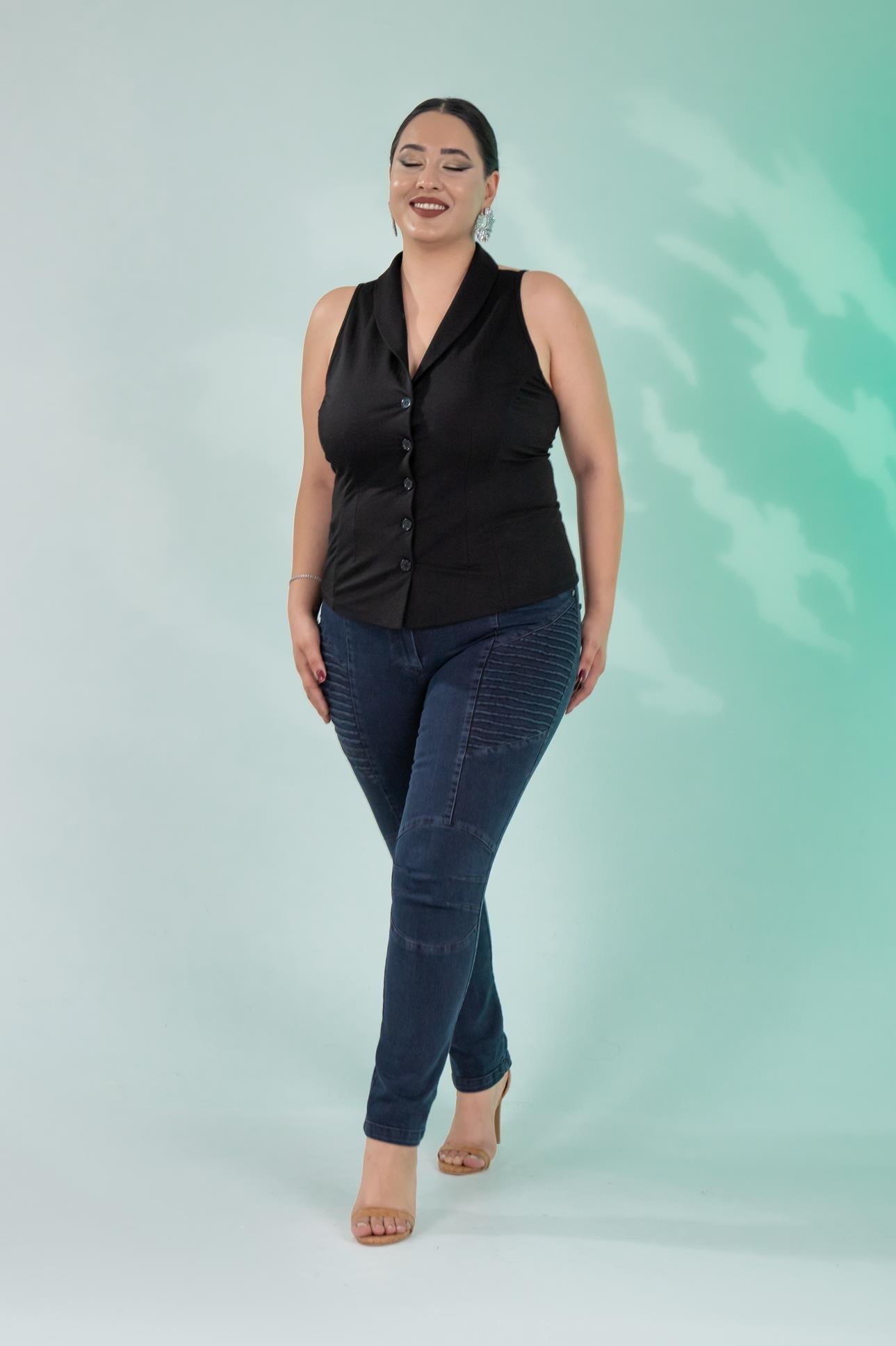 Büyük Beden 121059 Nervürlü Denim  Pantolon  Kahverengi