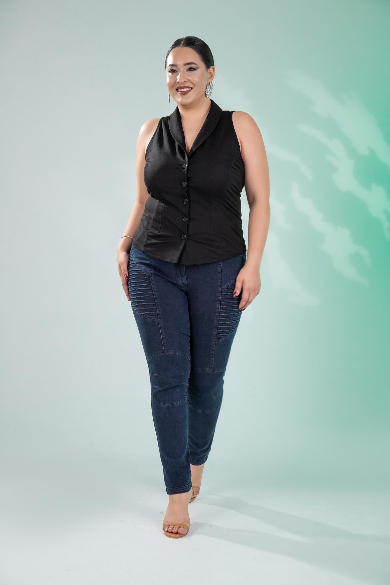 Büyük Beden 121059 Nervürlü Denim  Pantolon  Kahverengi