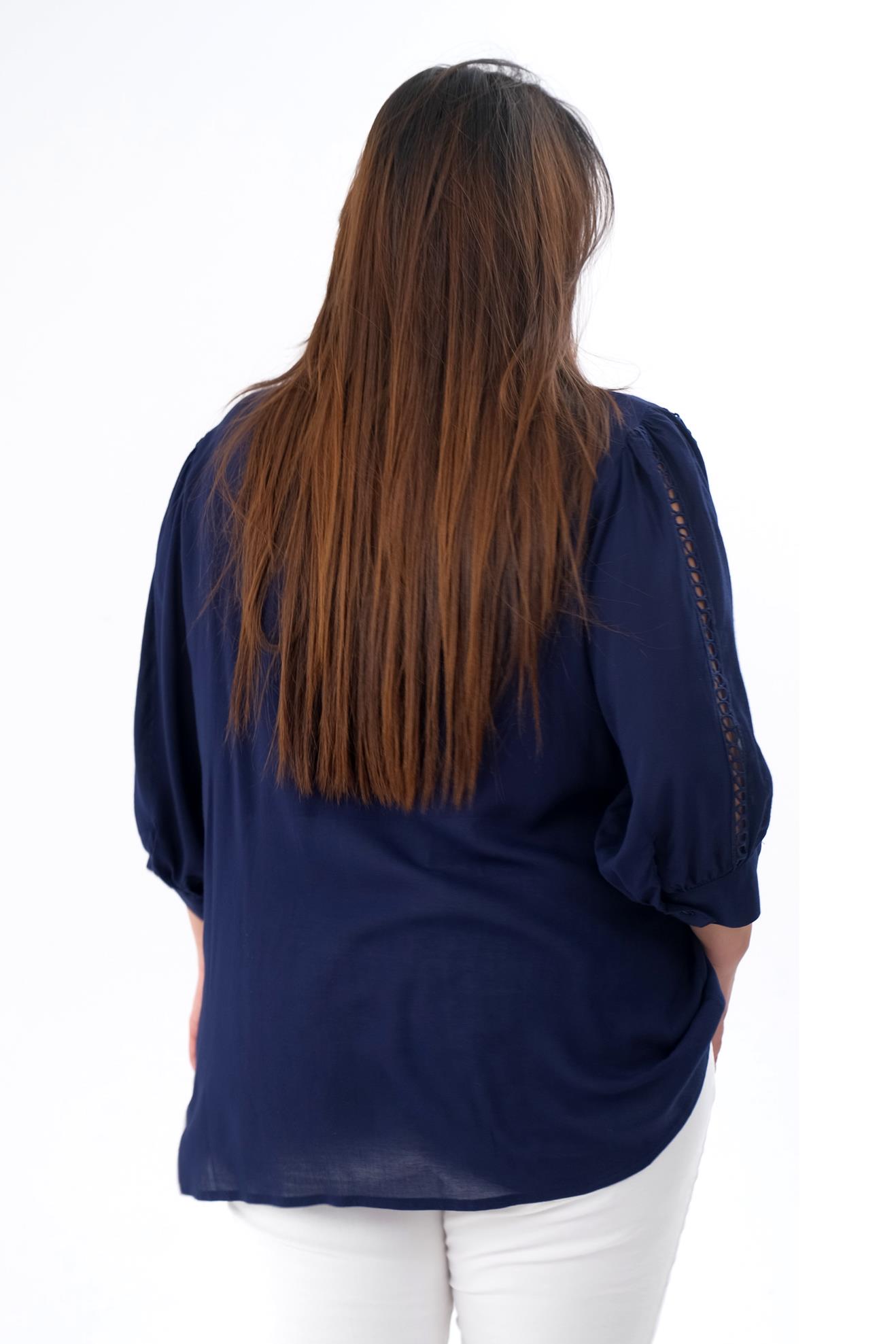Büyük Beden 1211026 Kolu Şerit Detaylı Gömlek  Dark Blue