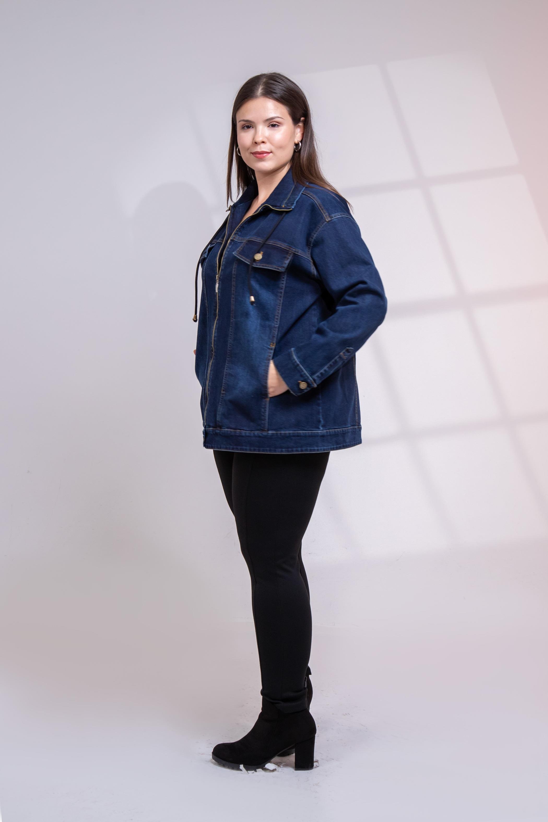 Büyük Beden 1211039 Fermuar Detaylı Denim Ceket  Lacivert